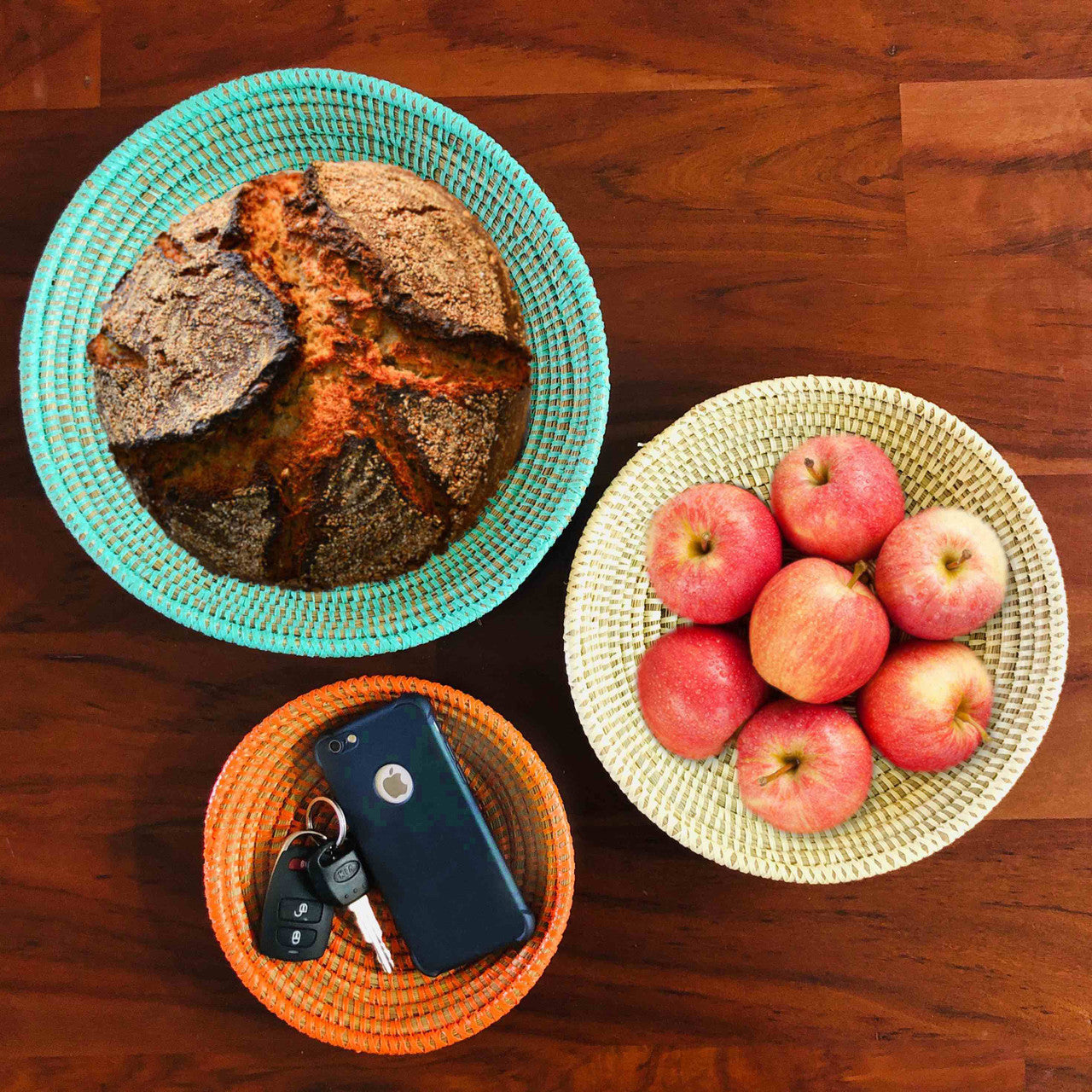 Tabletop Basket Bowl Set - Orange/ Turquoise/ White by Mbare Ltd - product image 2 for Resin Society