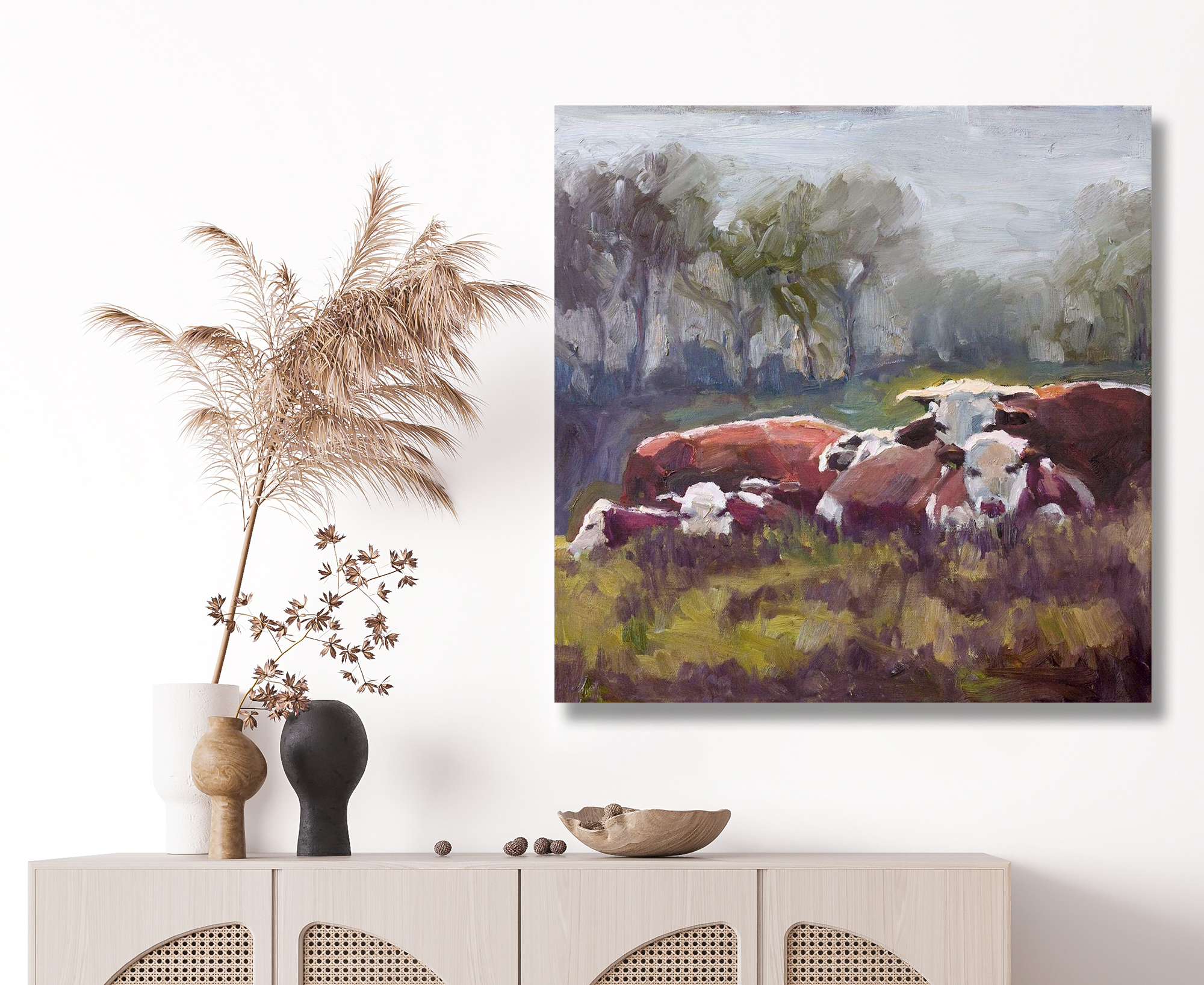 Five Cows Artist Enhanced Canvas Print by John Beard Collection - product image 3 for Resin Society