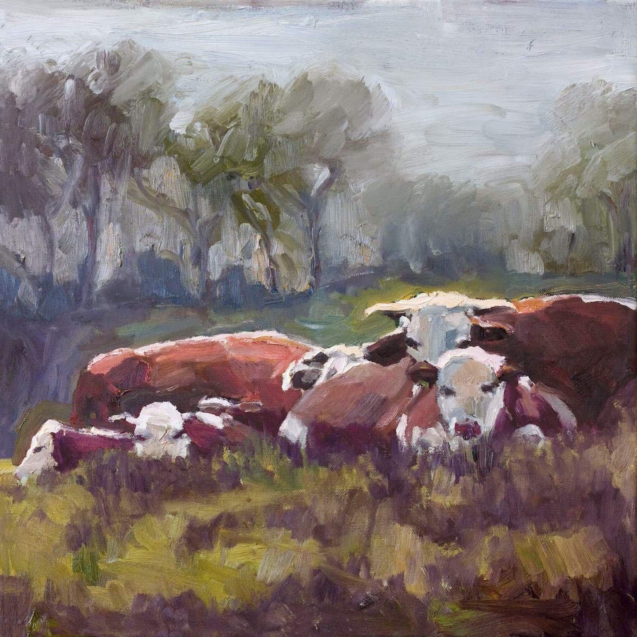 Five Cows Artist Enhanced Canvas Print by John Beard Collection - main product image for Resin Society