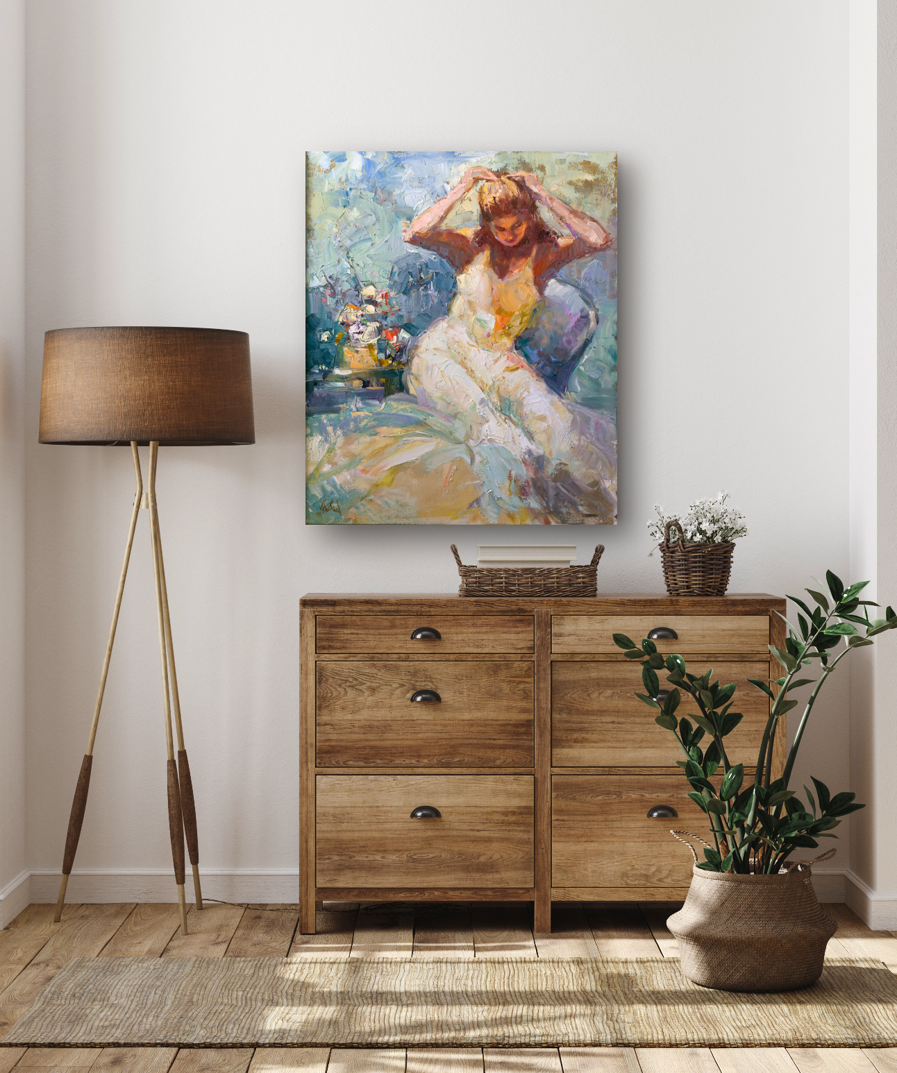 Fixing Her Hair Artist Enhanced Canvas Print by John Beard Collection - product image 3 for Resin Society