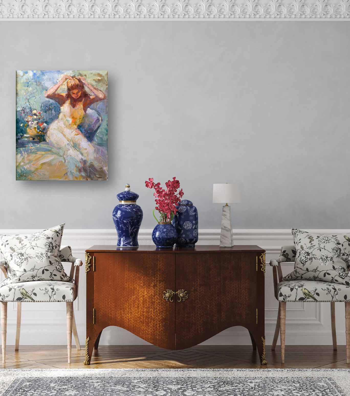 Fixing Her Hair Artist Enhanced Canvas Print by John Beard Collection - product image 4 for Resin Society