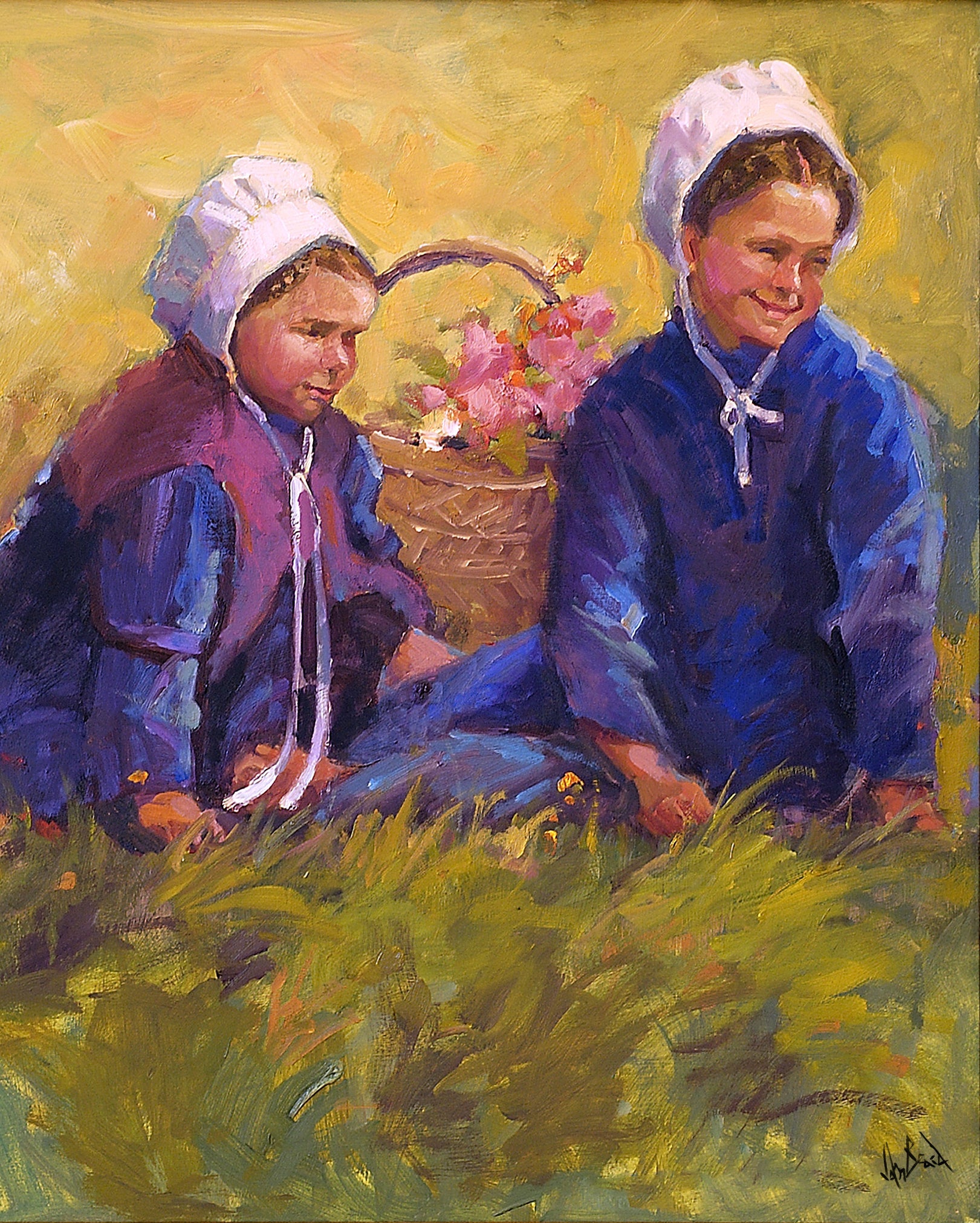 Flower Girls Artist Enhanced Canvas Print by John Beard Collection - main product image for Resin Society