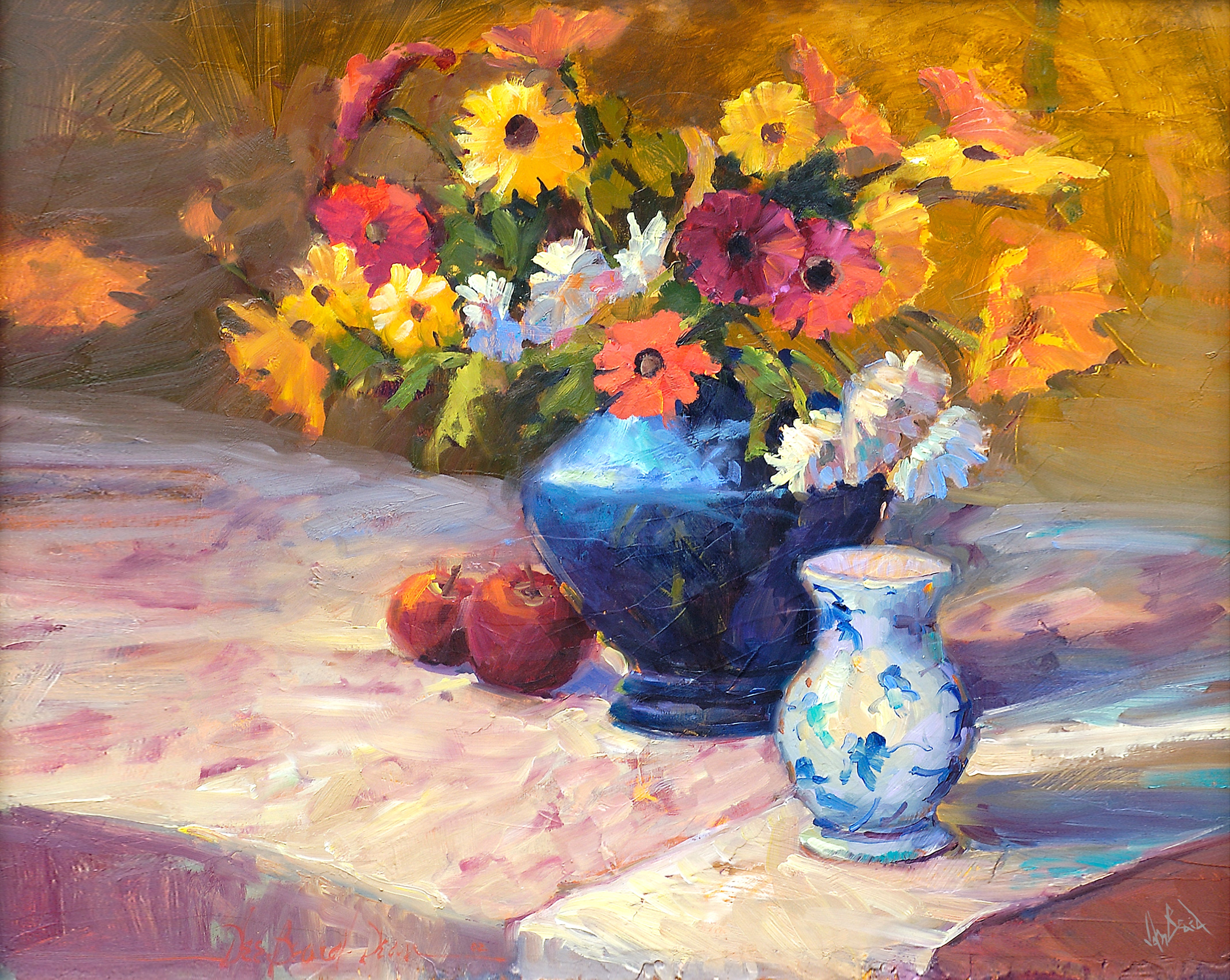Flowers with Blue Vase Artist Enhanced Canvas Print by John Beard Collection - main product image for Resin Society