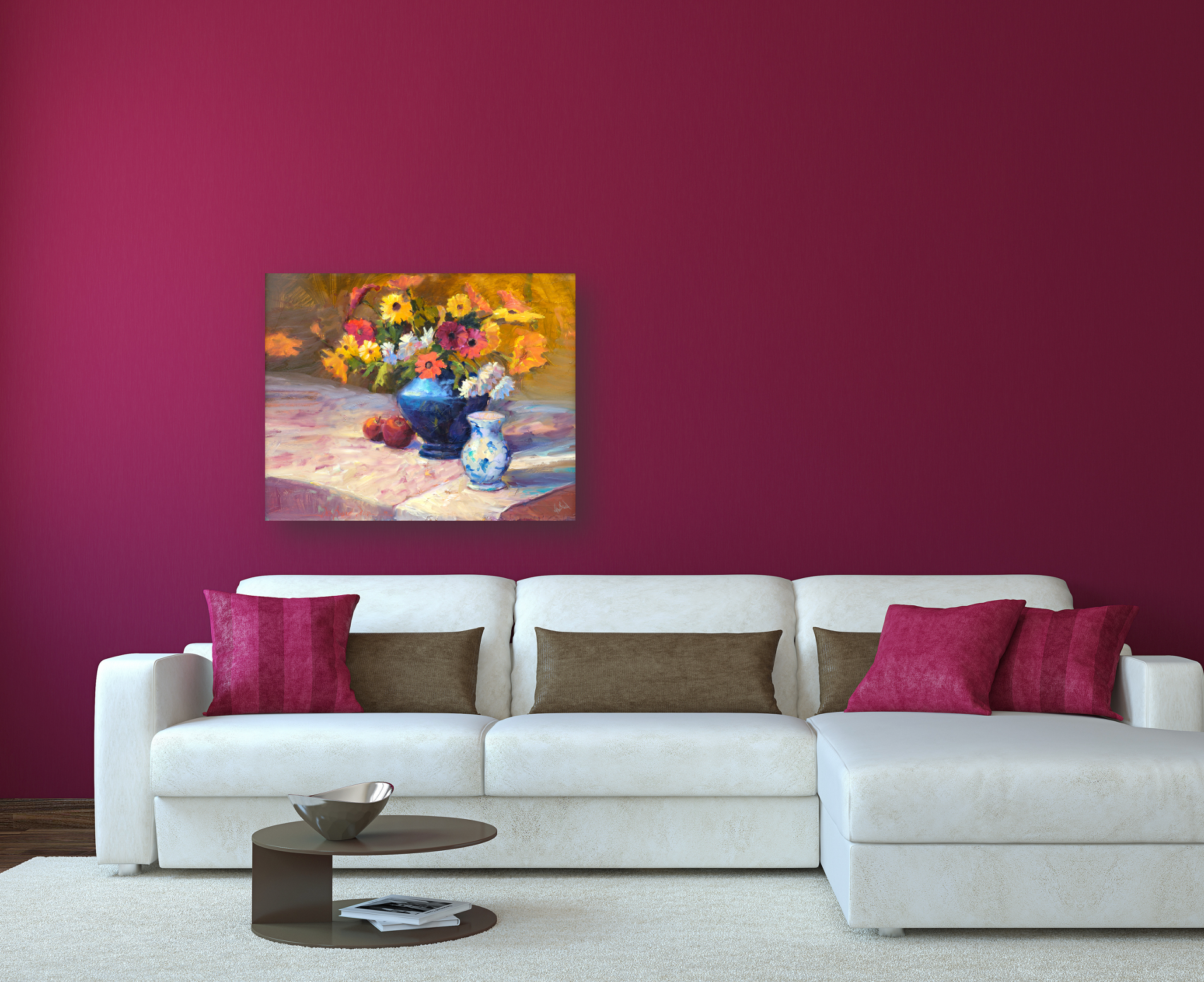 Flowers with Blue Vase Artist Enhanced Canvas Print by John Beard Collection - product image 3 for Resin Society