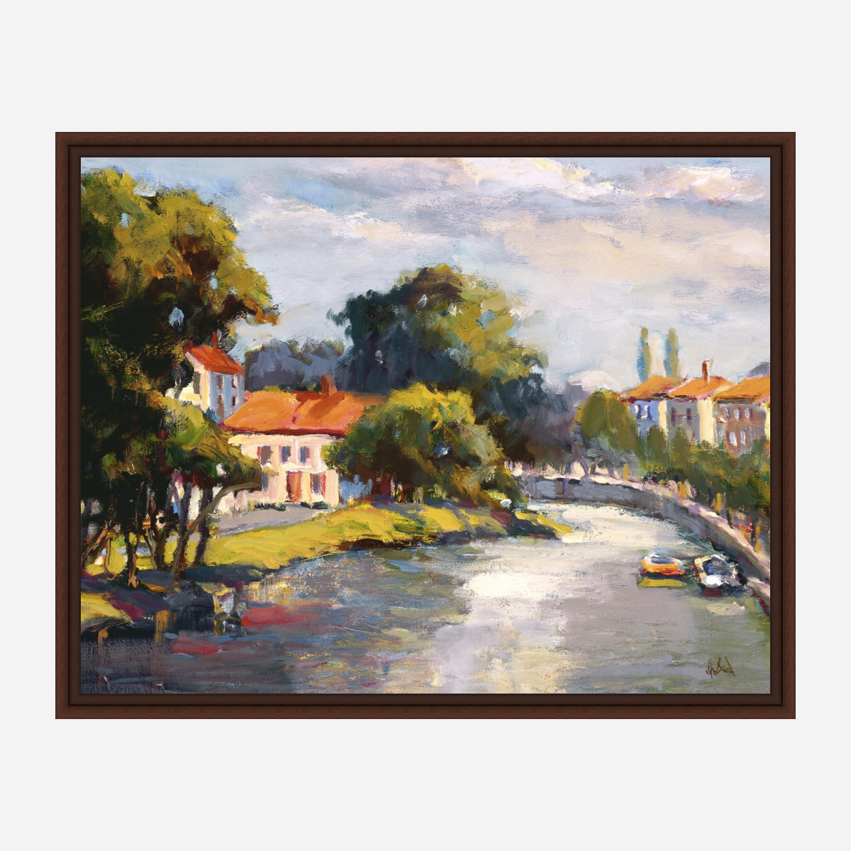French Village with Canal Artist Enhanced Canvas Print by John Beard Collection - product image 7 for Resin Society