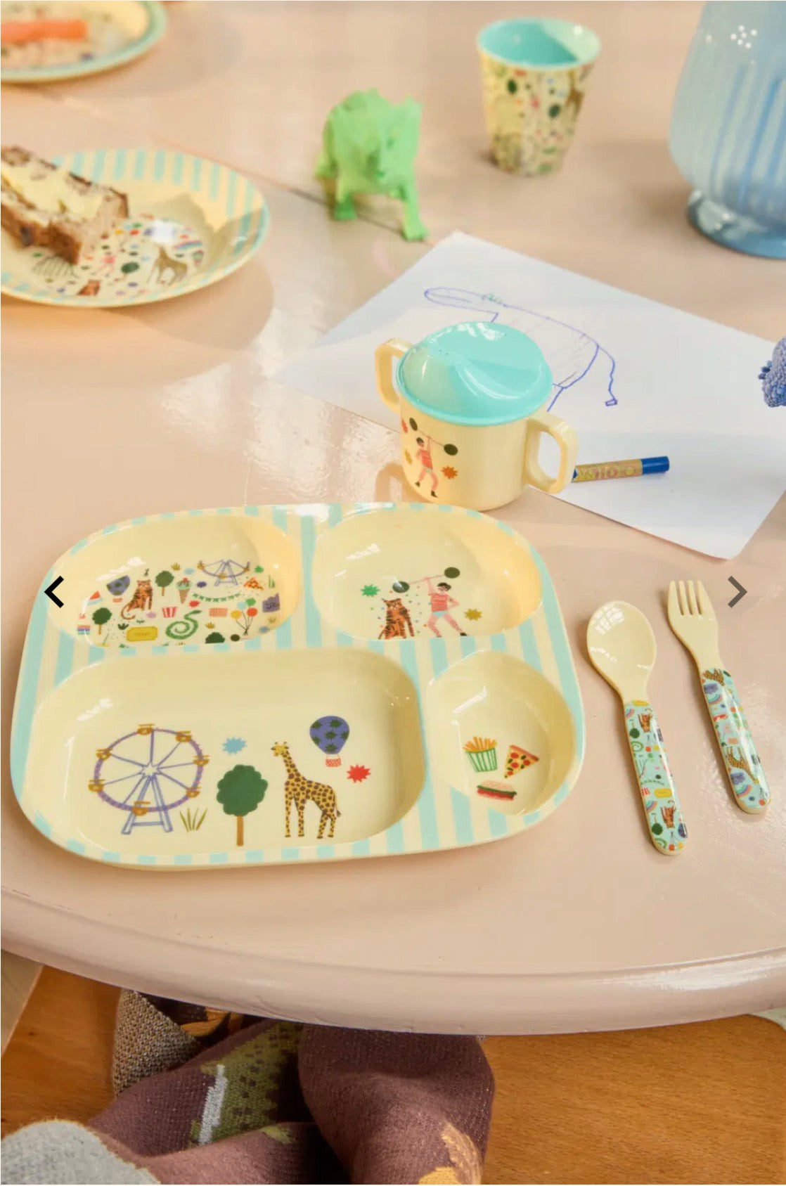 Melamine Kids 4 Room Plate - Fun Fair Mint Print -