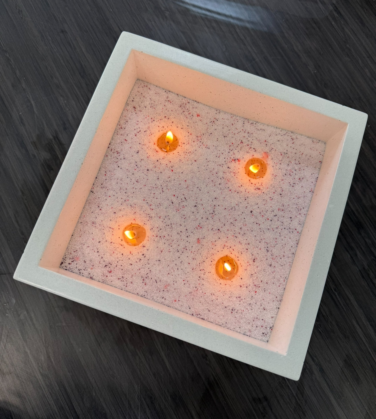 Quadrato Candle Vessel in White and Charcoal colors, handcrafted concrete candle container