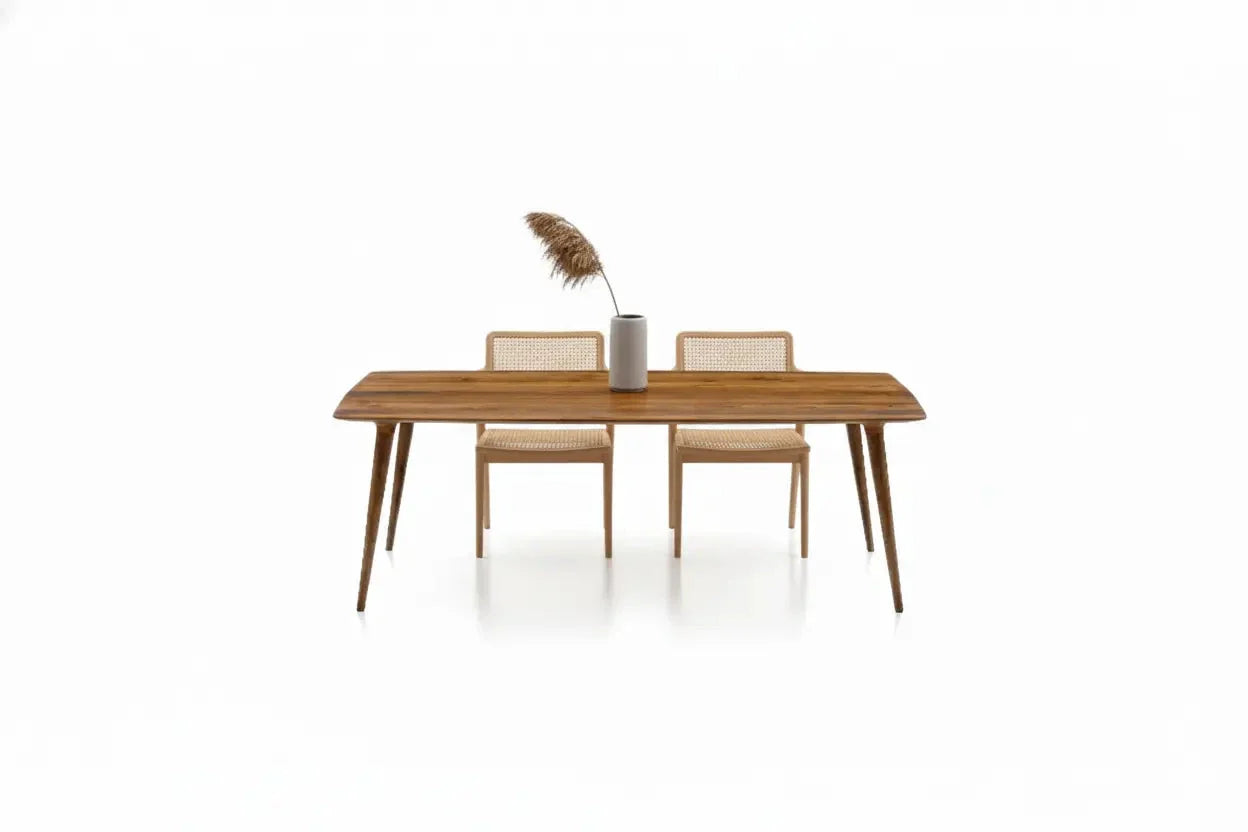 Edge glued solid hardwood dining table with natural wood grain and smooth surface