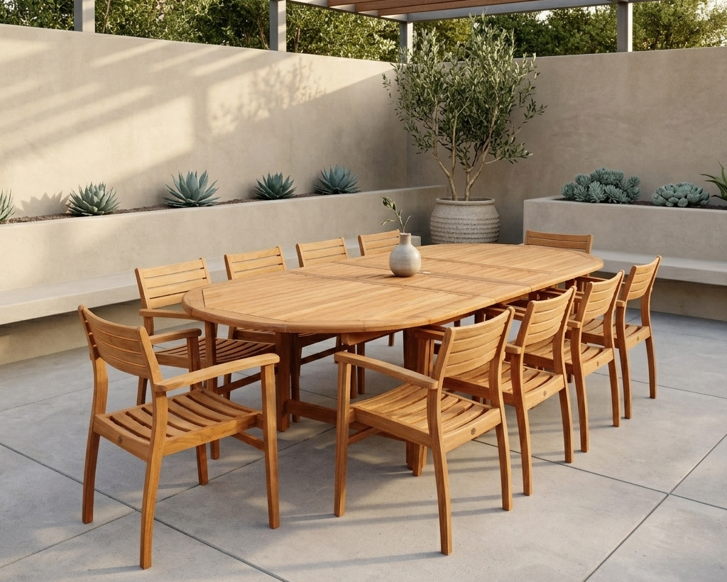 Julien FSC Certified Teak Wood Outdoor Patio Extendable Dining Set by LifestyleGarden US - main product image for Resin Society