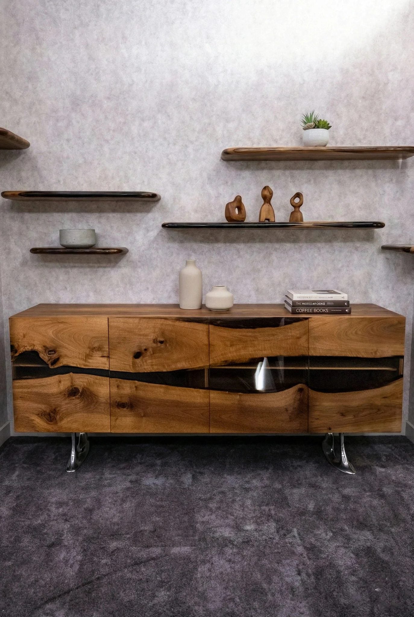 Luxury D-Shaped Walnut & Epoxy Executive Desk by Gizz - product image 15 for Resin Society