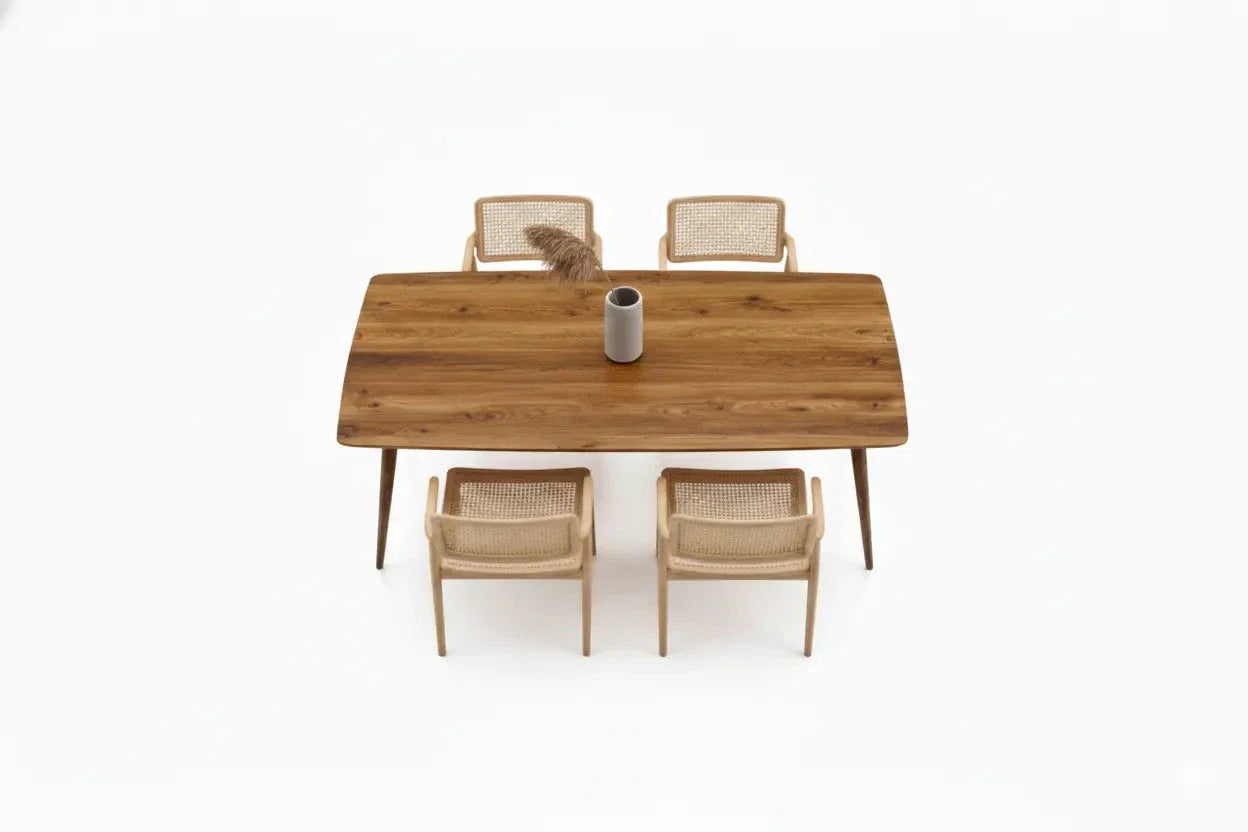 Edge glued solid hardwood dining table with natural wood grain and smooth surface