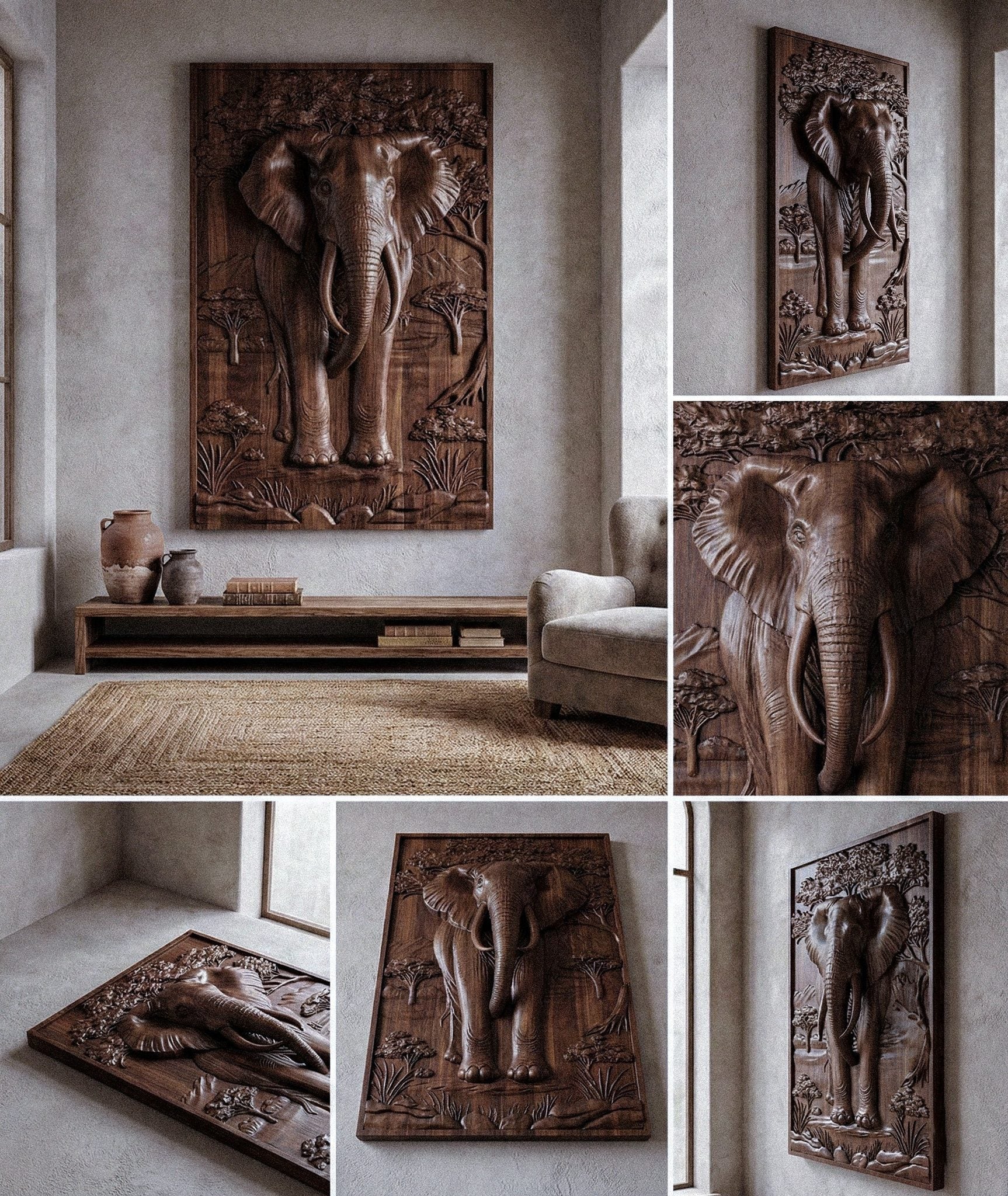Majestic African Elephant 3D Relief Wood Wall Art by Gizz - product image 2 for Resin Society