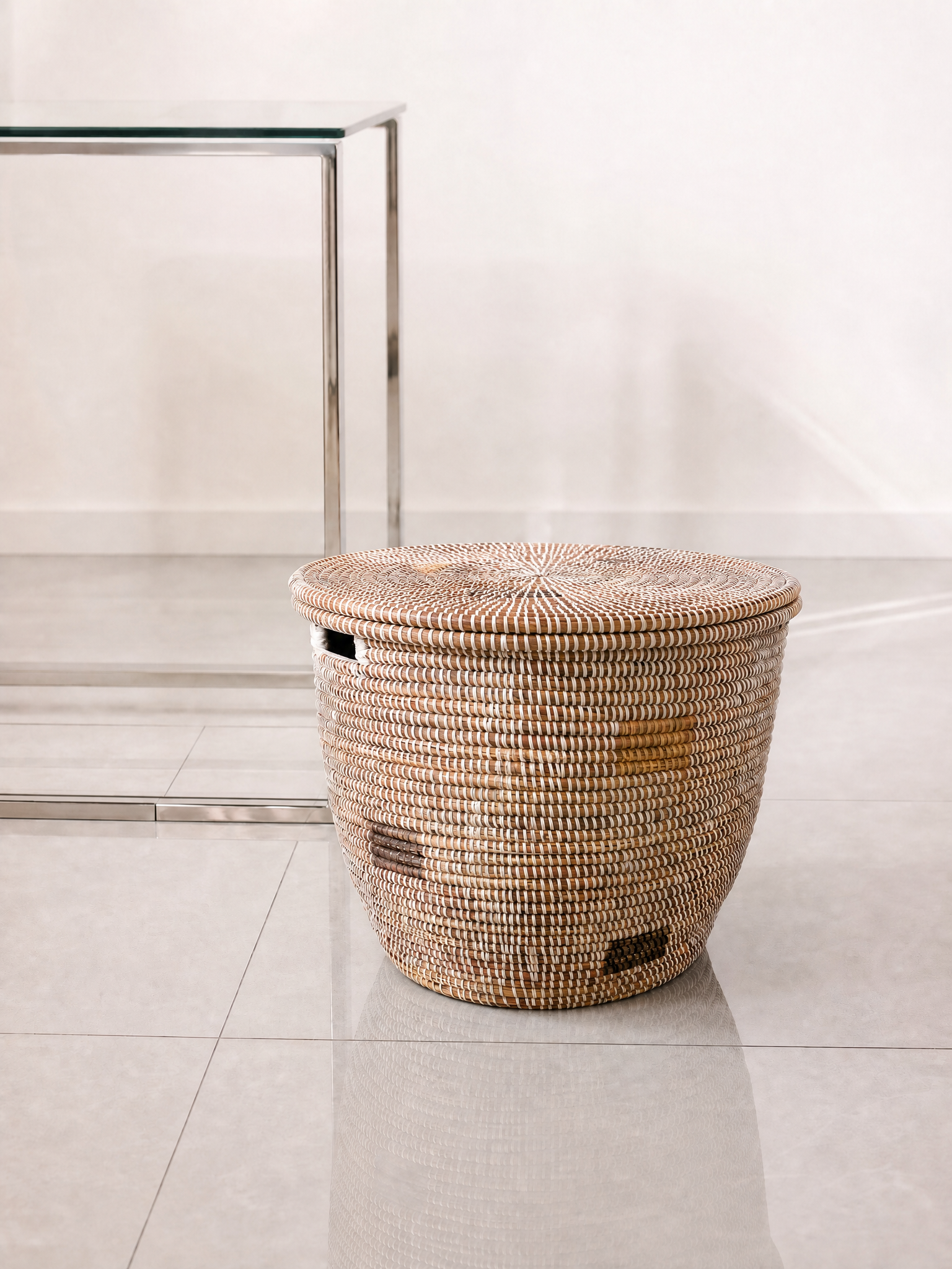 Minimalist White Round Basket with Gray Squares by Mbare Ltd - product image 2 for Resin Society