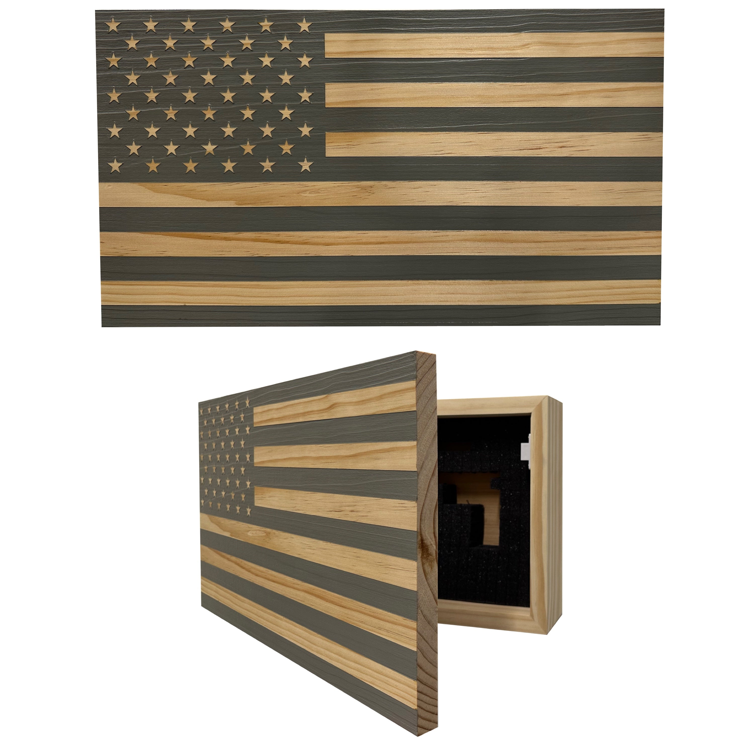 American Flag Decorative & Secure Wall-Mounted Gun Cabinet (Gray) by Bellewood Designs - main product image for Resin Society