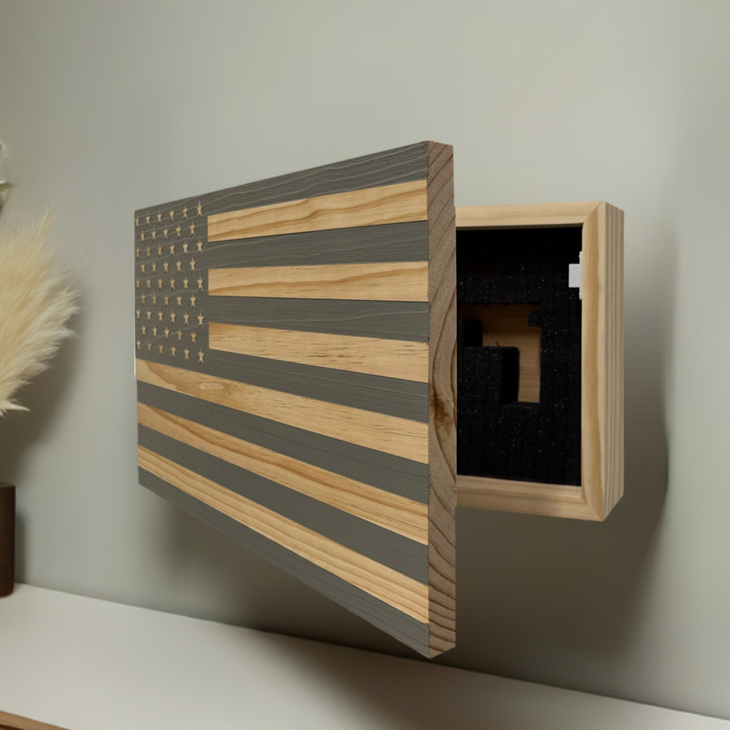 American Flag Decorative & Secure Wall-Mounted Gun Cabinet (Gray) by Bellewood Designs - product image 2 for Resin Society