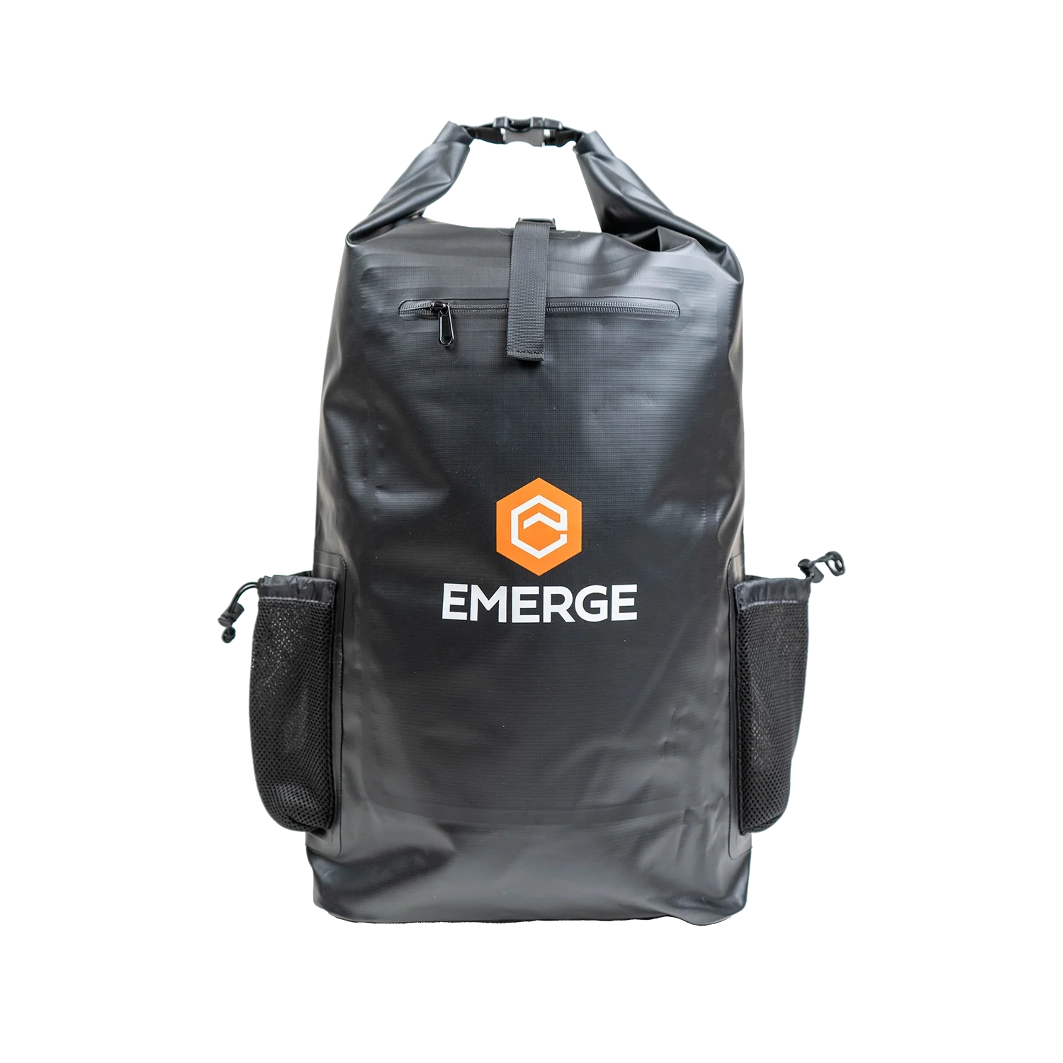 Black 50L Heavy Duty Dry Bag with adjustable shoulder and waist straps by Emerge Survival