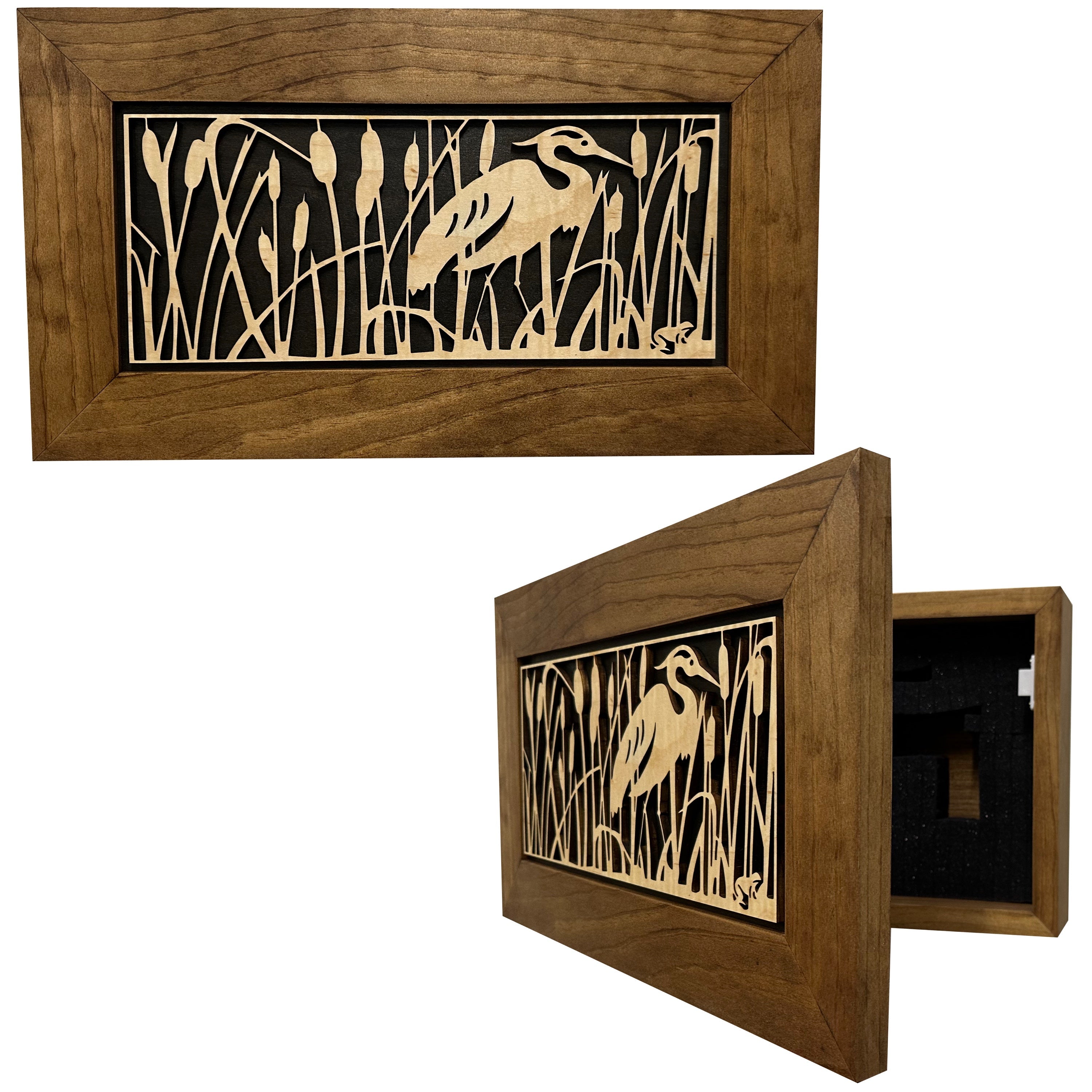 Decorative Gun Safe Heron in Cattails Wall-Mounted Gun Cabinet To by Bellewood Designs - main product image for Resin Society