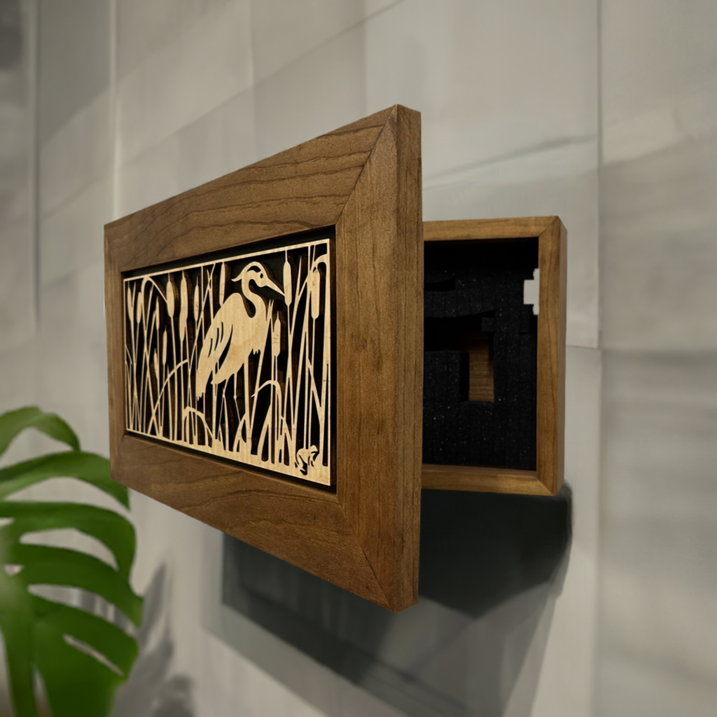 Decorative Gun Safe Heron in Cattails Wall-Mounted Gun Cabinet To by Bellewood Designs - product image 2 for Resin Society
