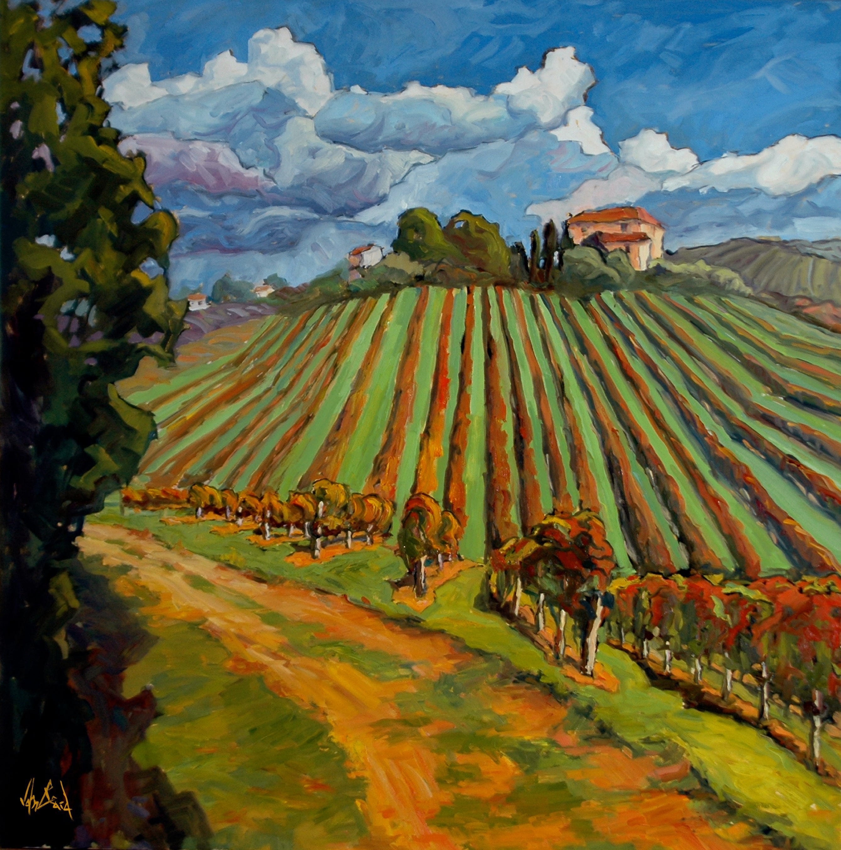 Hillside Vineyard Artist Canvas Enhanced Print by John Beard Collection - main product image for Resin Society
