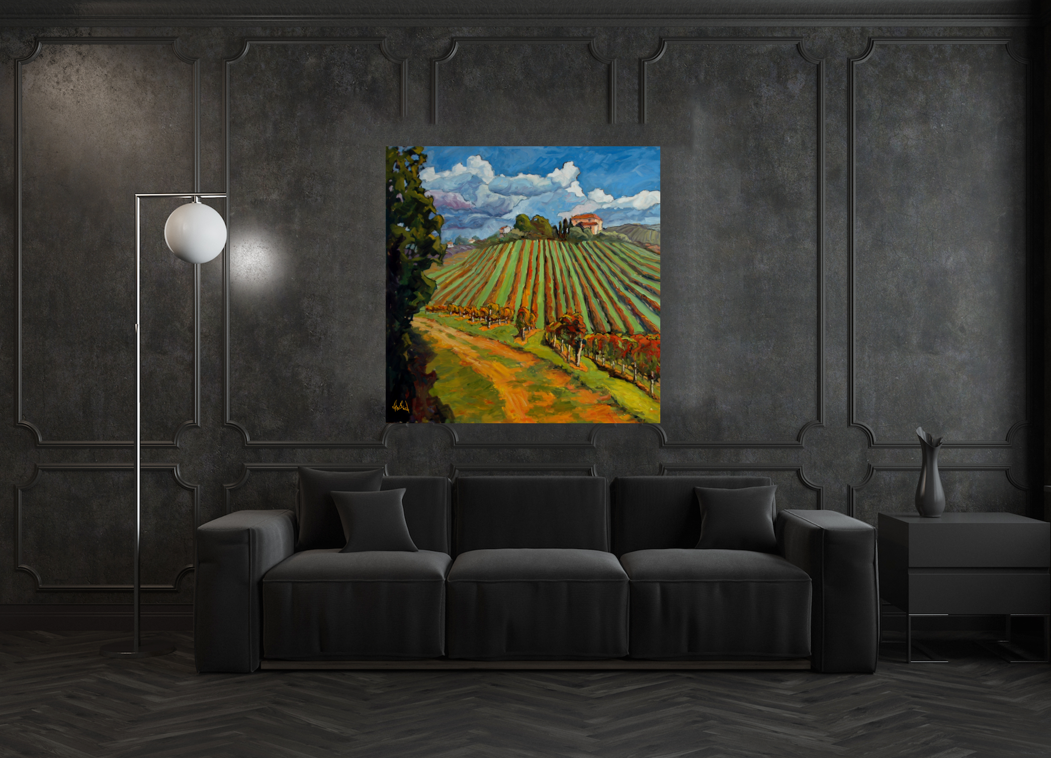 Hillside Vineyard Artist Canvas Enhanced Print by John Beard Collection - product image 2 for Resin Society