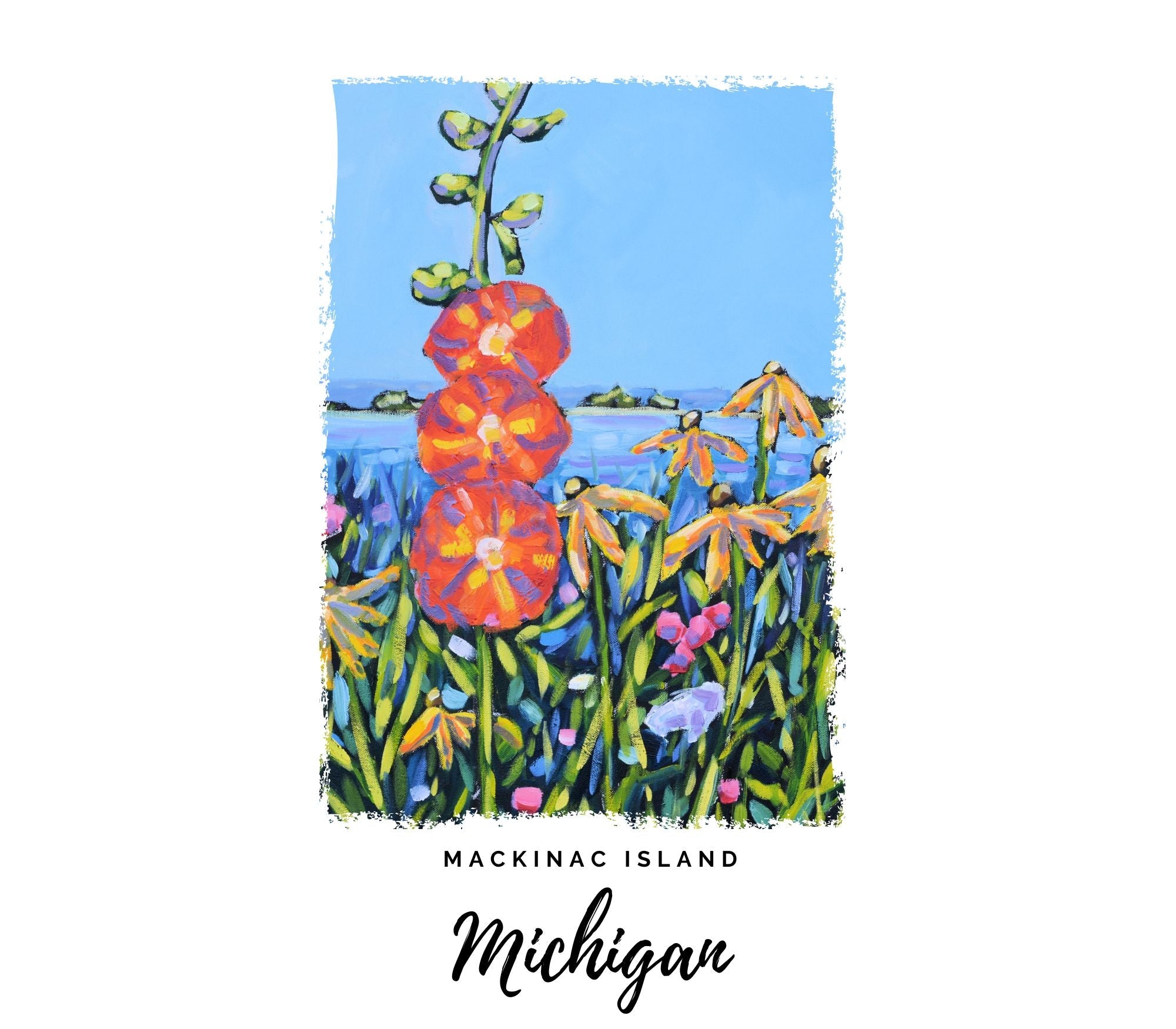 Dish Towel - "Hollyhocks- Mackinac Island Kitchen Towel" detail image - Resin Society