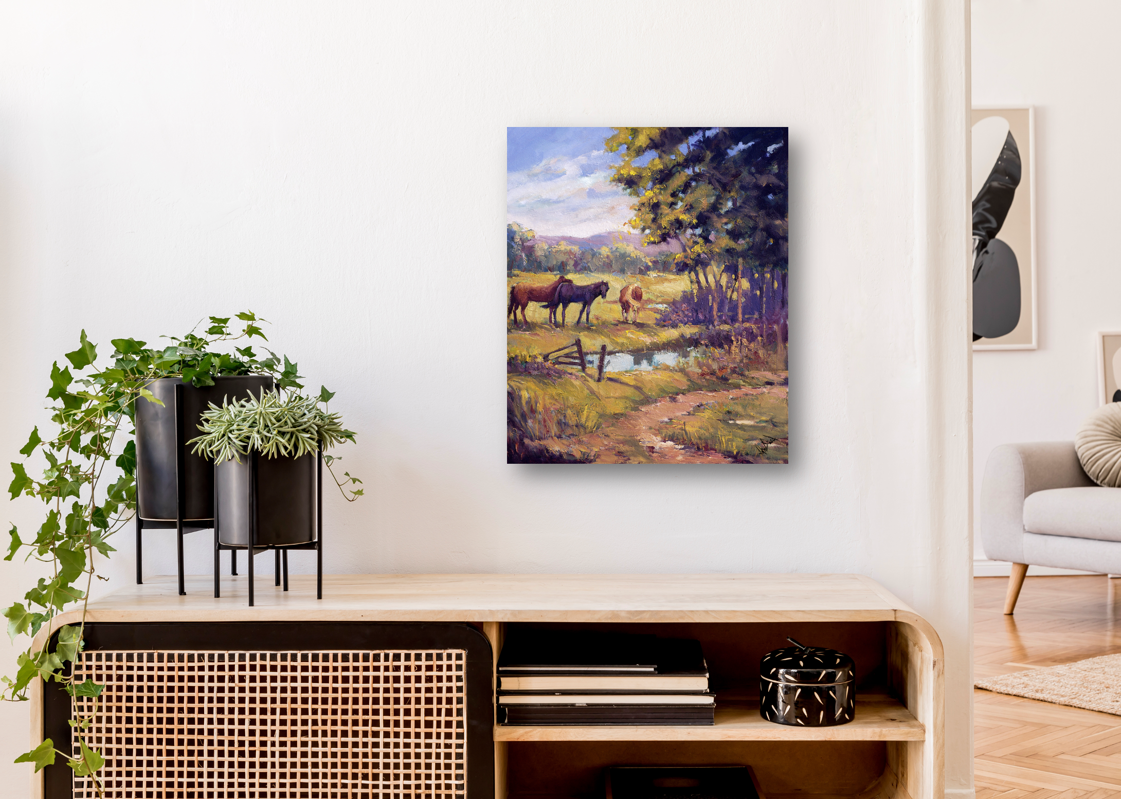Horses by the Ponds Artist Enhanced Canvas Print by John Beard Collection - product image 2 for Resin Society