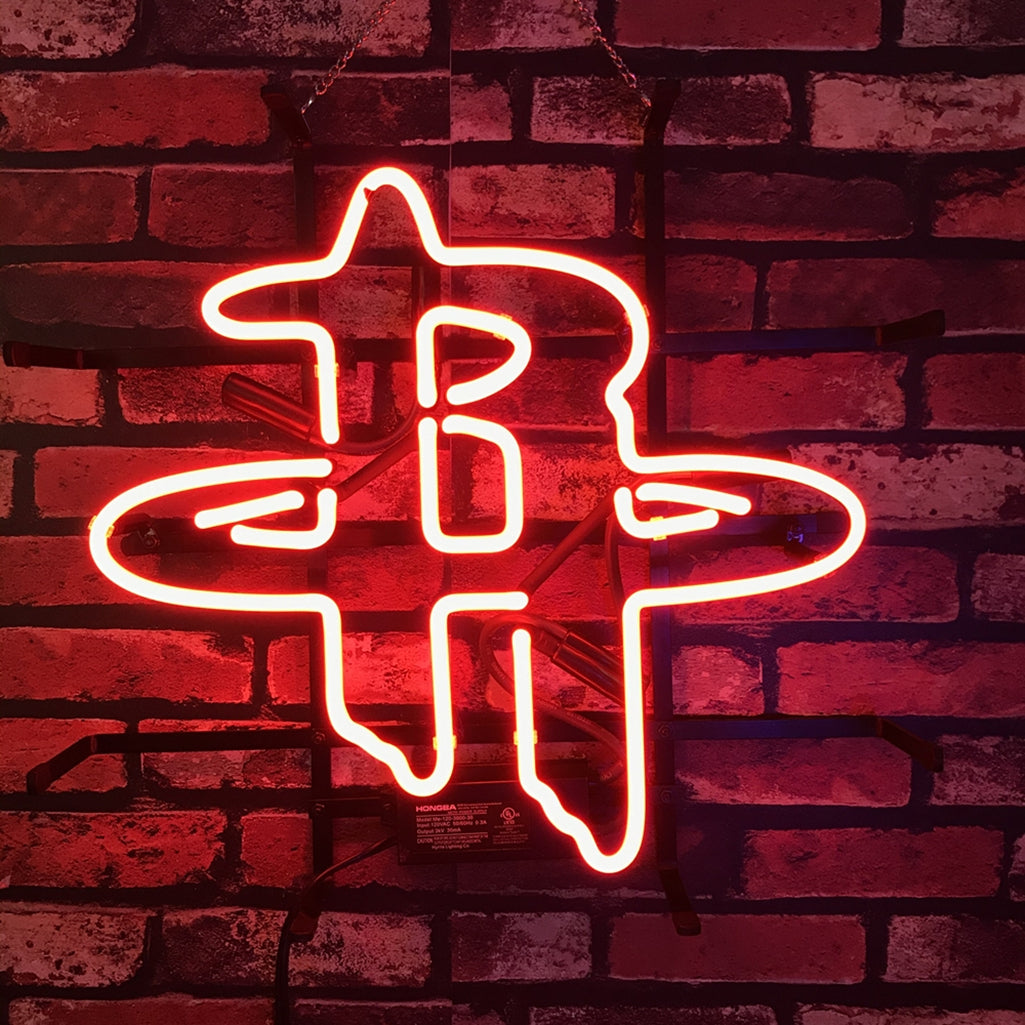 Houston Rockets Baseball Neon Sign illuminated, mounted on metal grid backing