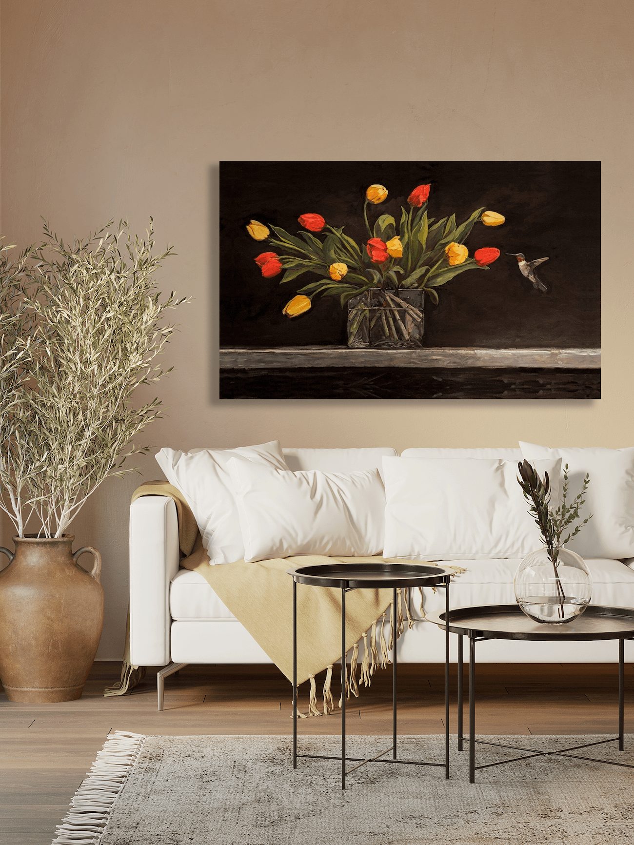 Hummingbird and Tulips Artist Enhanced Canvas Print by John Beard Collection - product image 4 for Resin Society