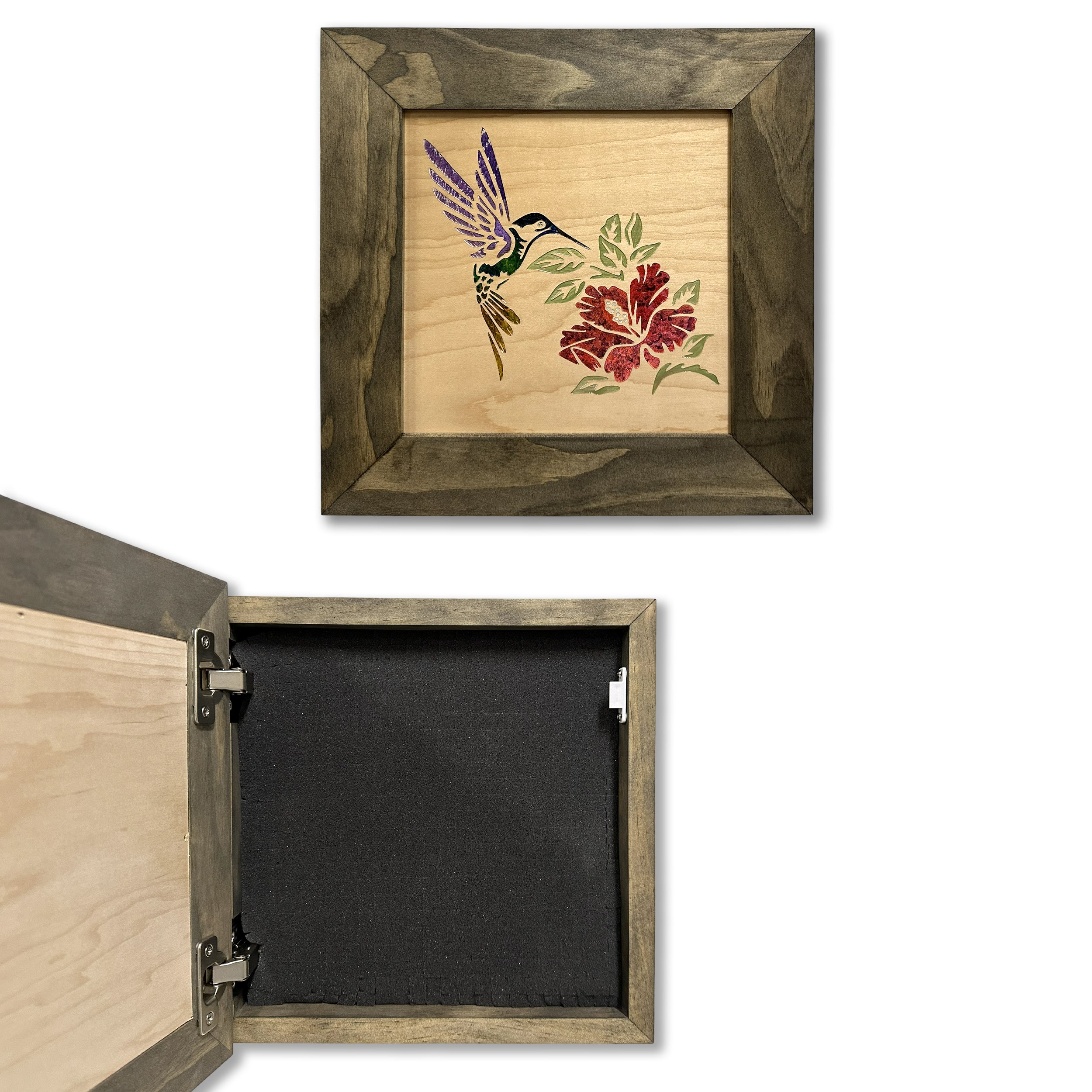 Hidden Gun Storage Safe Concealed Shelf with Hummingbird Wall Decor by Bellewood Designs - main product image for Resin Society