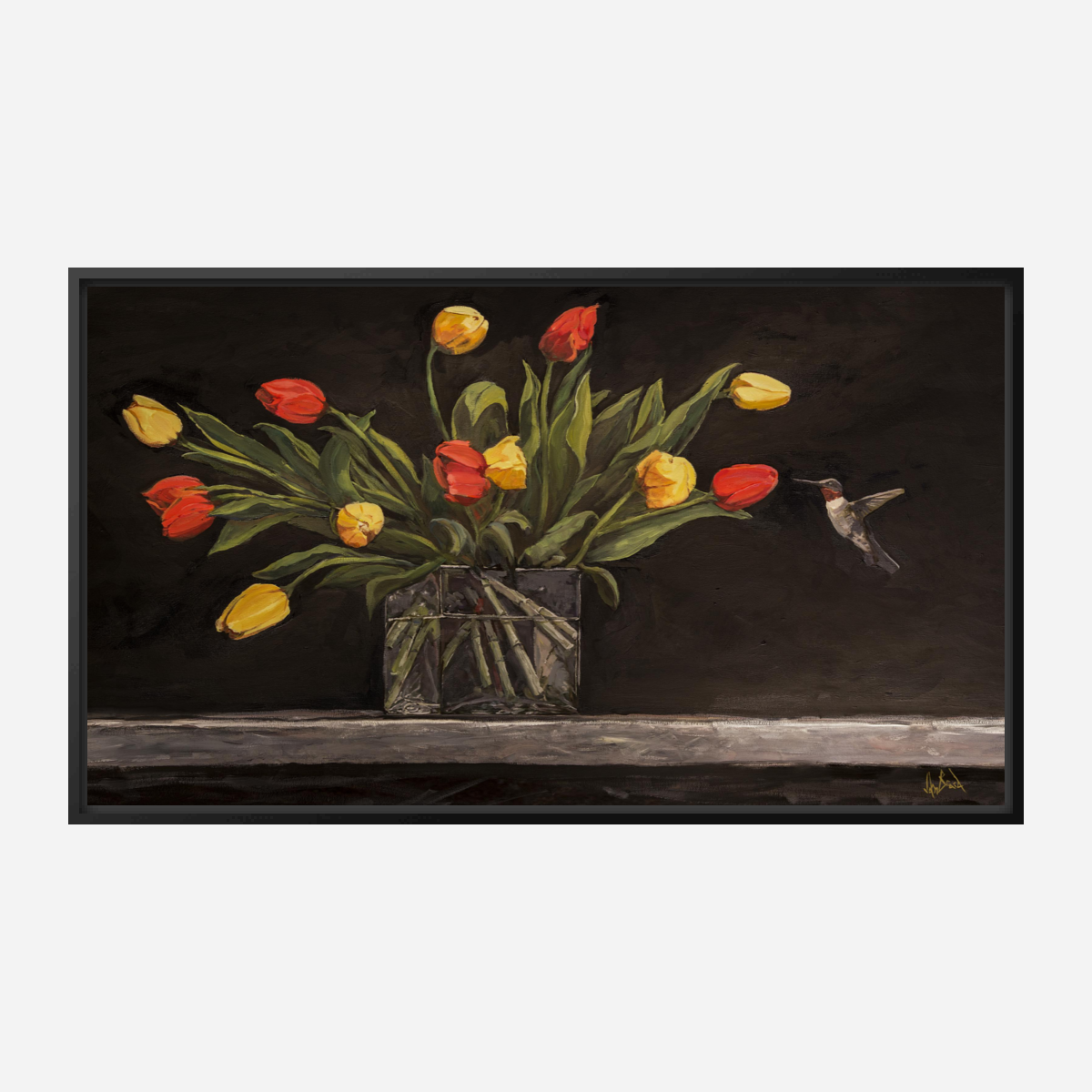 Hummingbird and Tulips Artist Enhanced Canvas Print by John Beard Collection - product image 7 for Resin Society