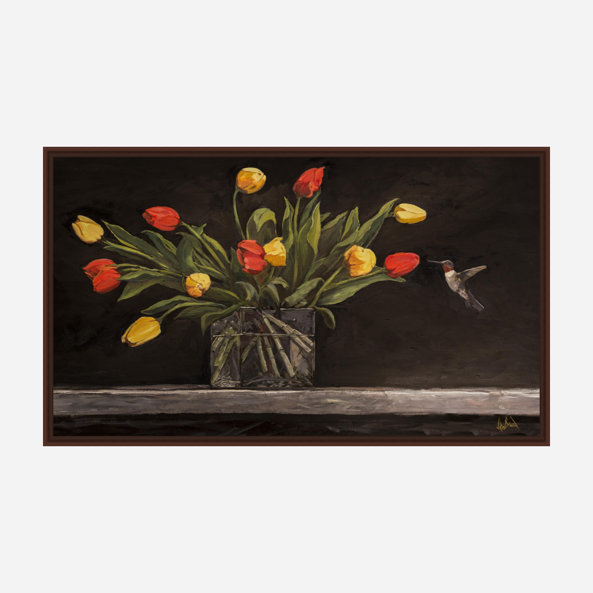 Hummingbird and Tulips Artist Enhanced Canvas Print by John Beard Collection - product image 5 for Resin Society