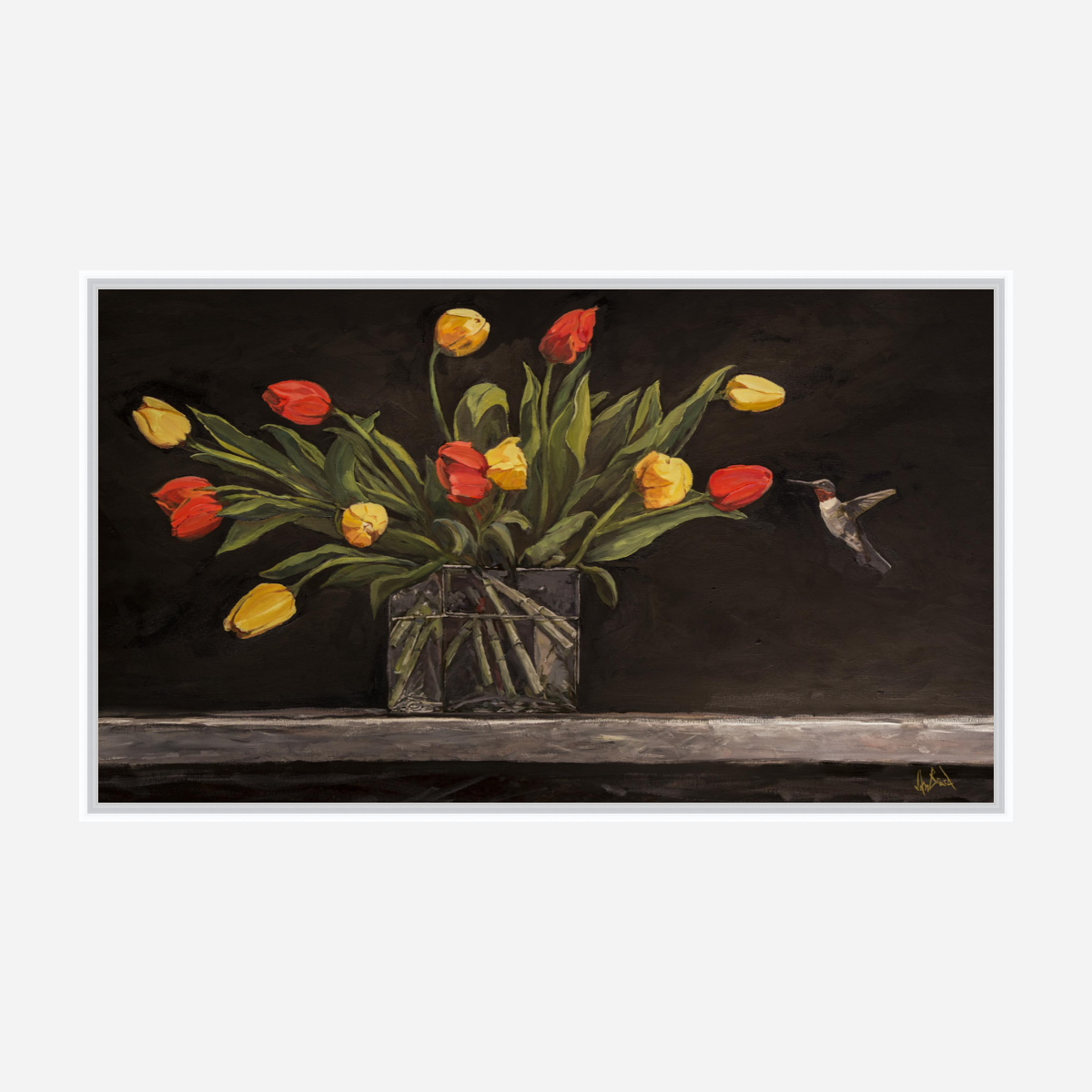 Hummingbird and Tulips Artist Enhanced Canvas Print by John Beard Collection - product image 6 for Resin Society