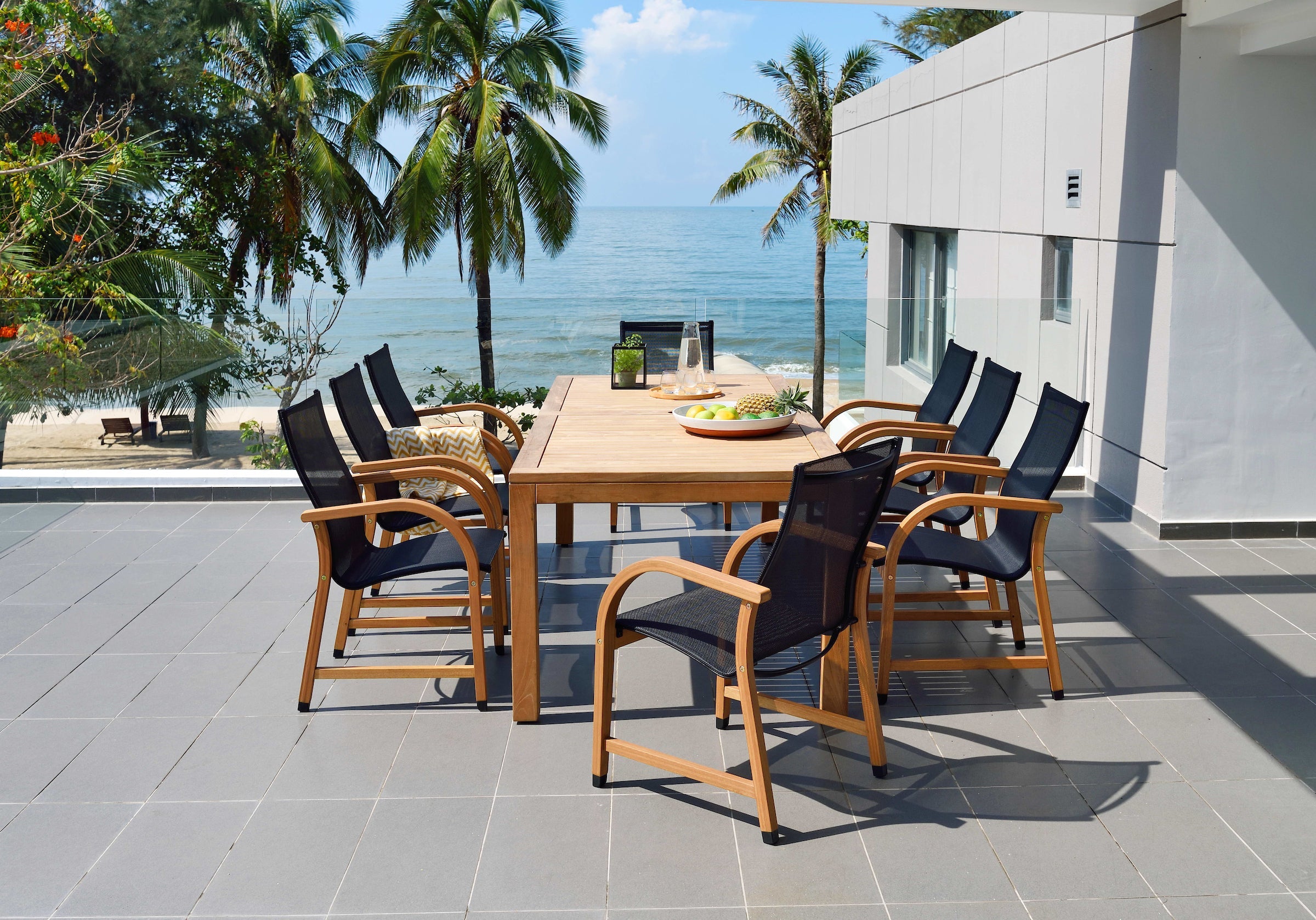 Rinjani Rectangular Big Table and 8 Manhattan Black Armchair by LifestyleGarden US - main product image for Resin Society