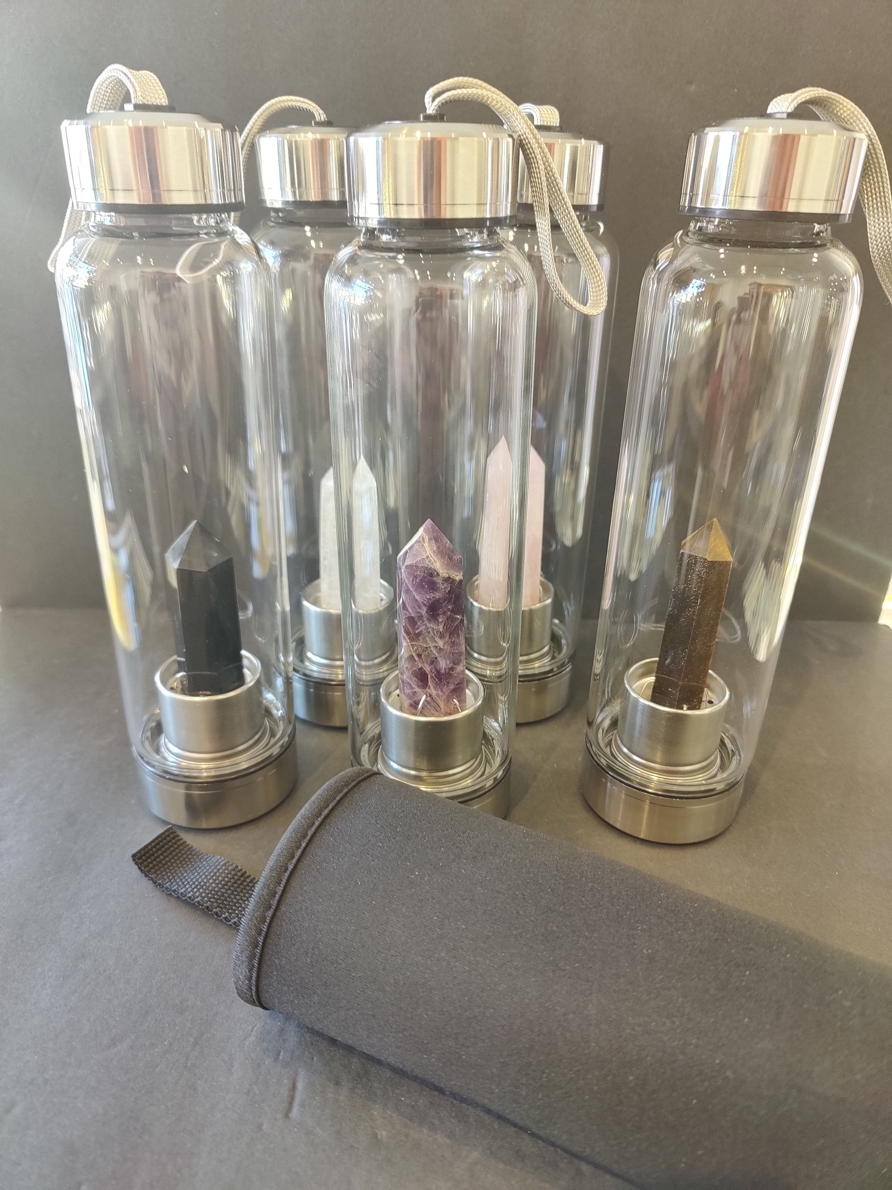 Crystal Infused Stainless Steel and Glass 16oz Water Bottle with Insulation Sleeve