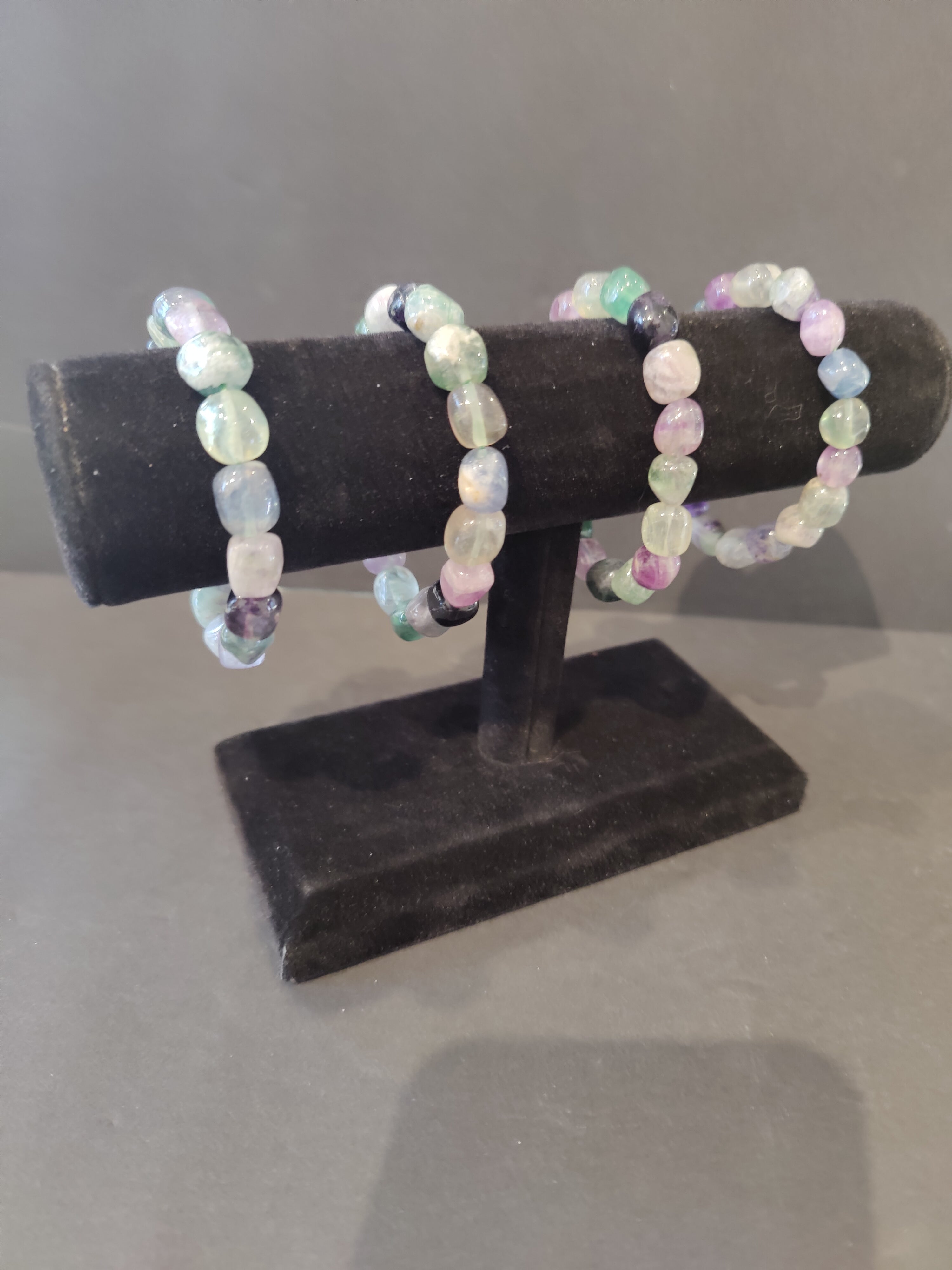 Rainbow Fluorite Beaded Bracelet with assorted bead sizes and shapes
