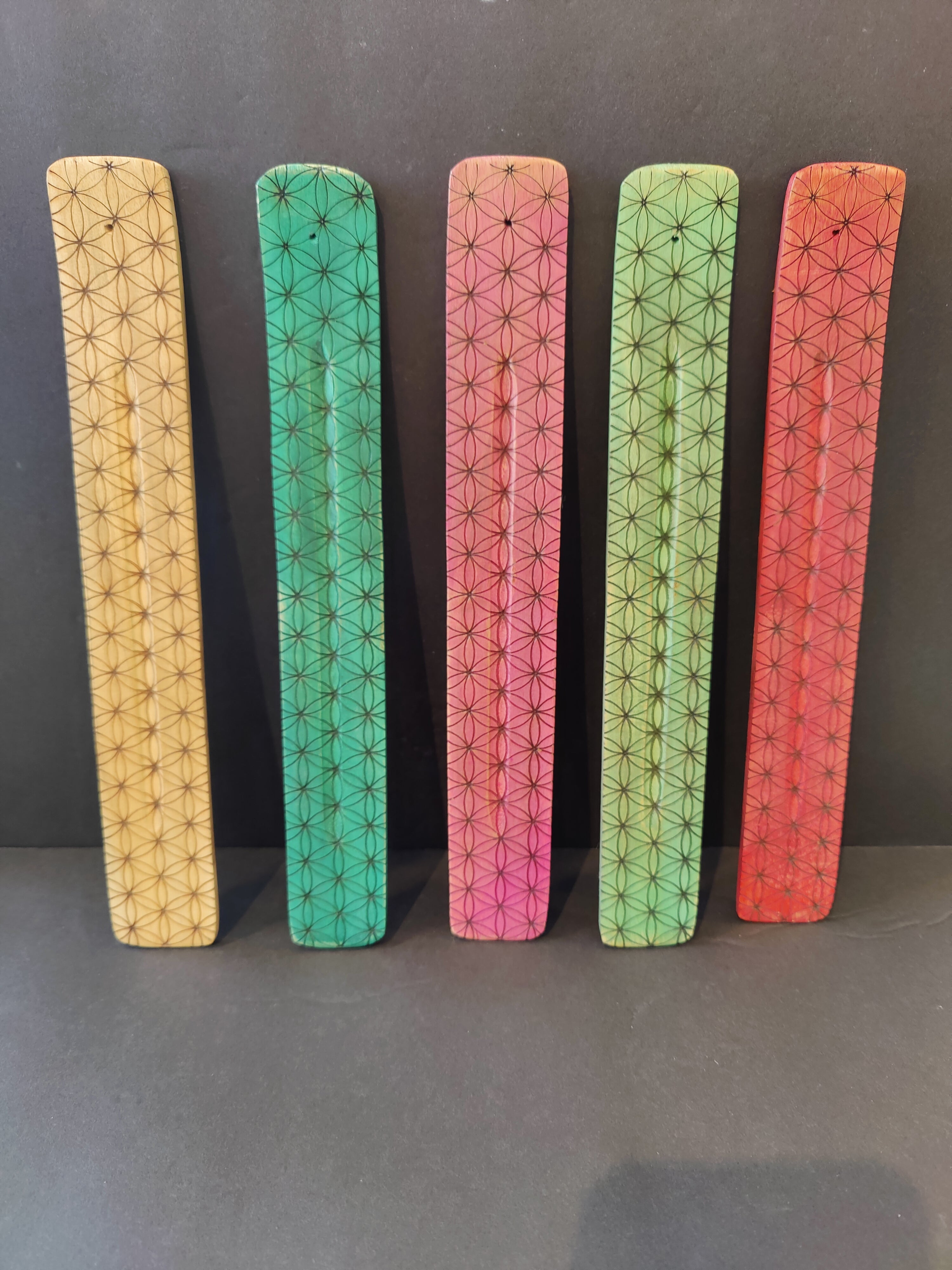 Wood Printed Incense Burner with flower of life pattern in assorted colors