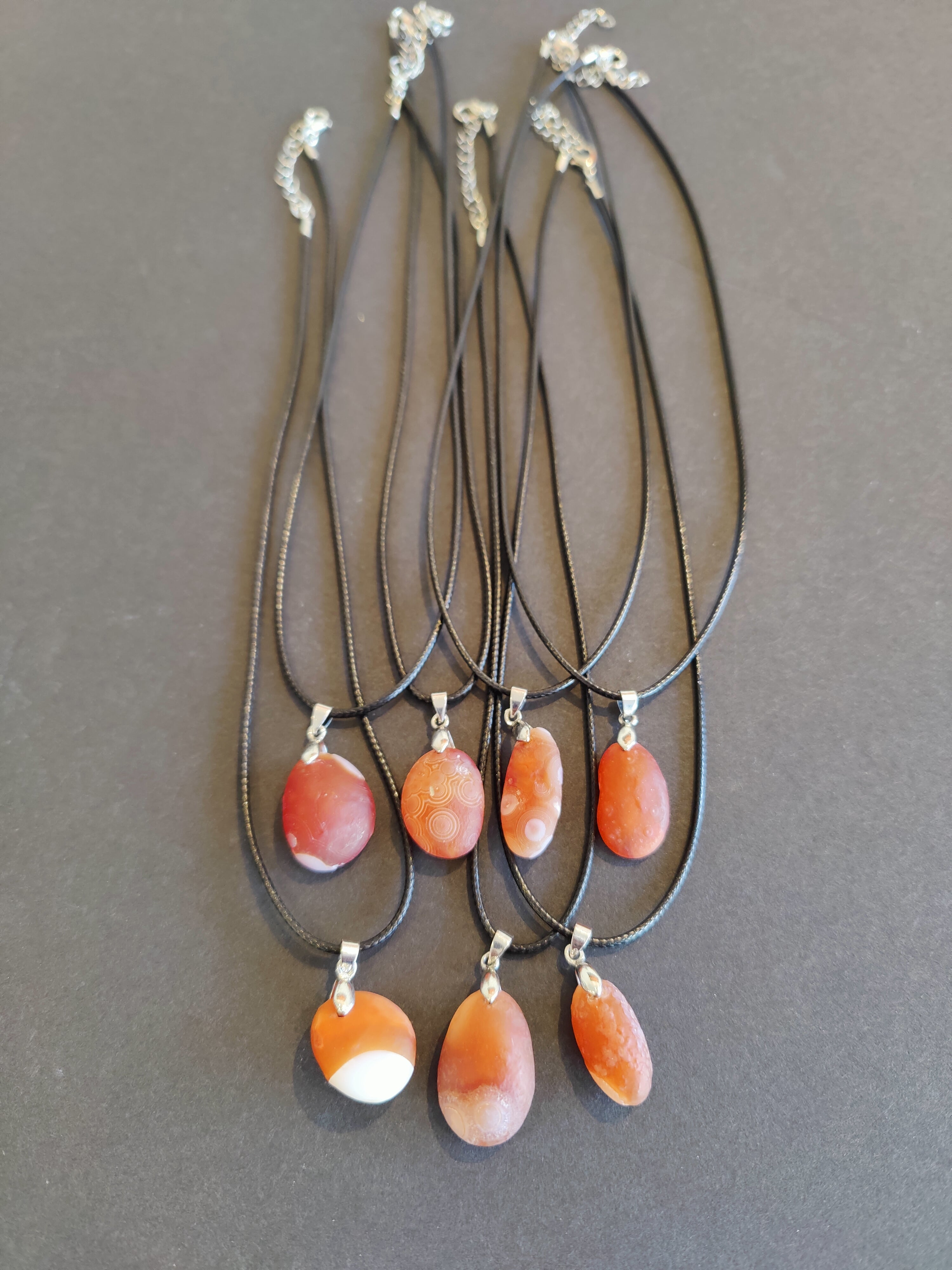 Red Carnelian Gobi Desert raw agate pendant on 18 inch black cord necklace
