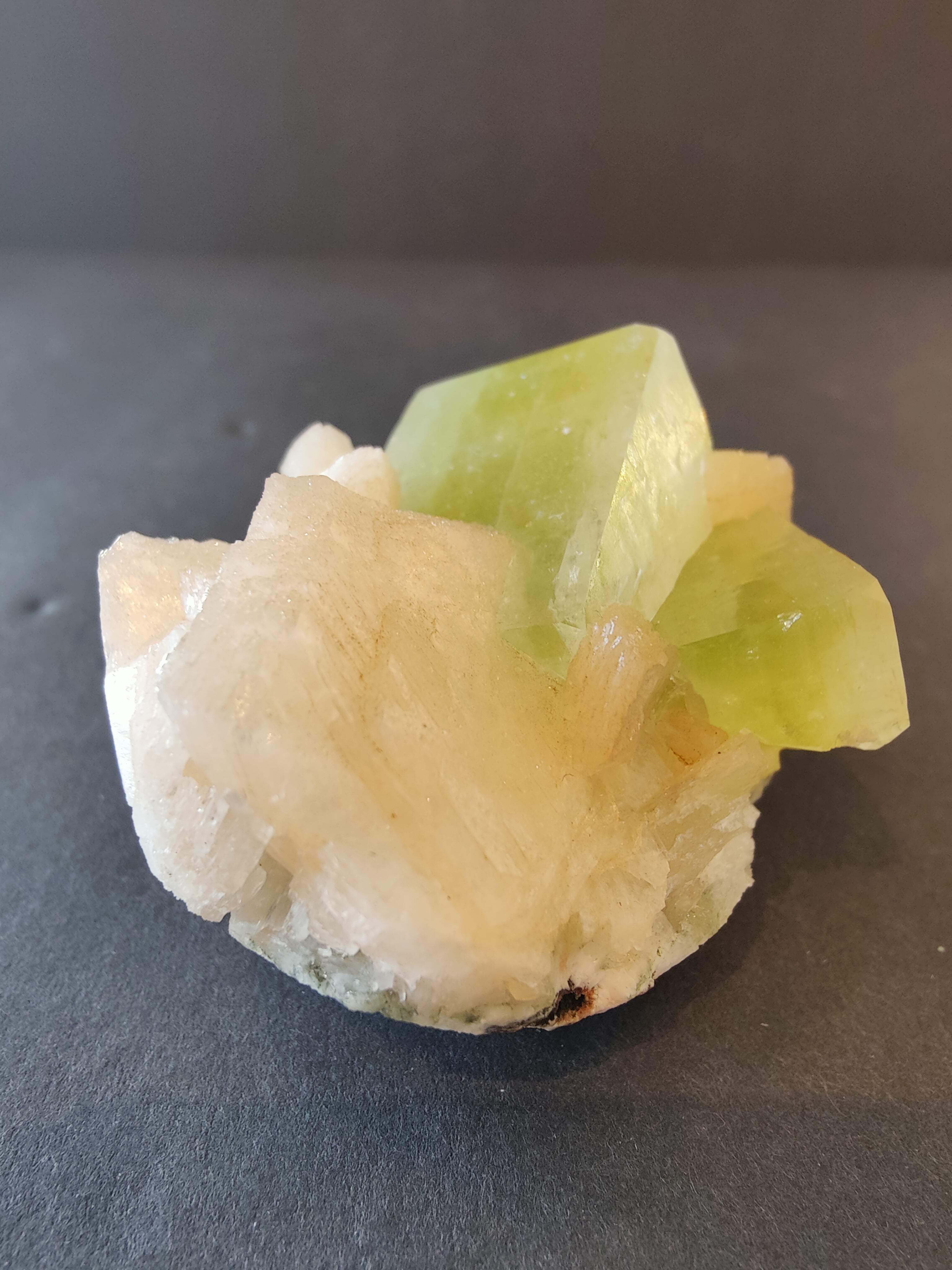 Green Apophyllite Cubes with Peach Stilbite Specimen 157g