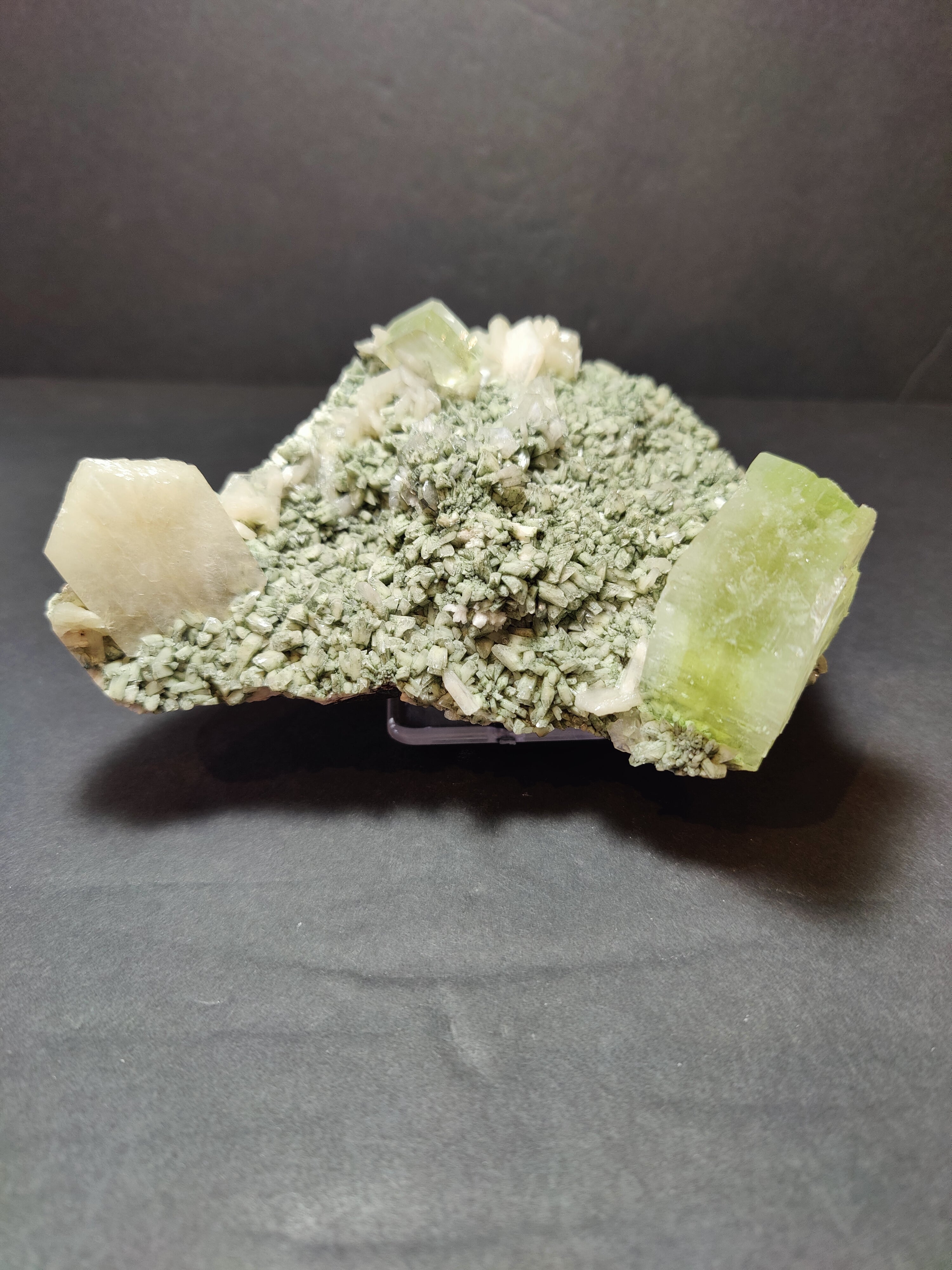 Green Apophyllite Cubes with Peach Stilbite on Heulandite Mineral Specimen