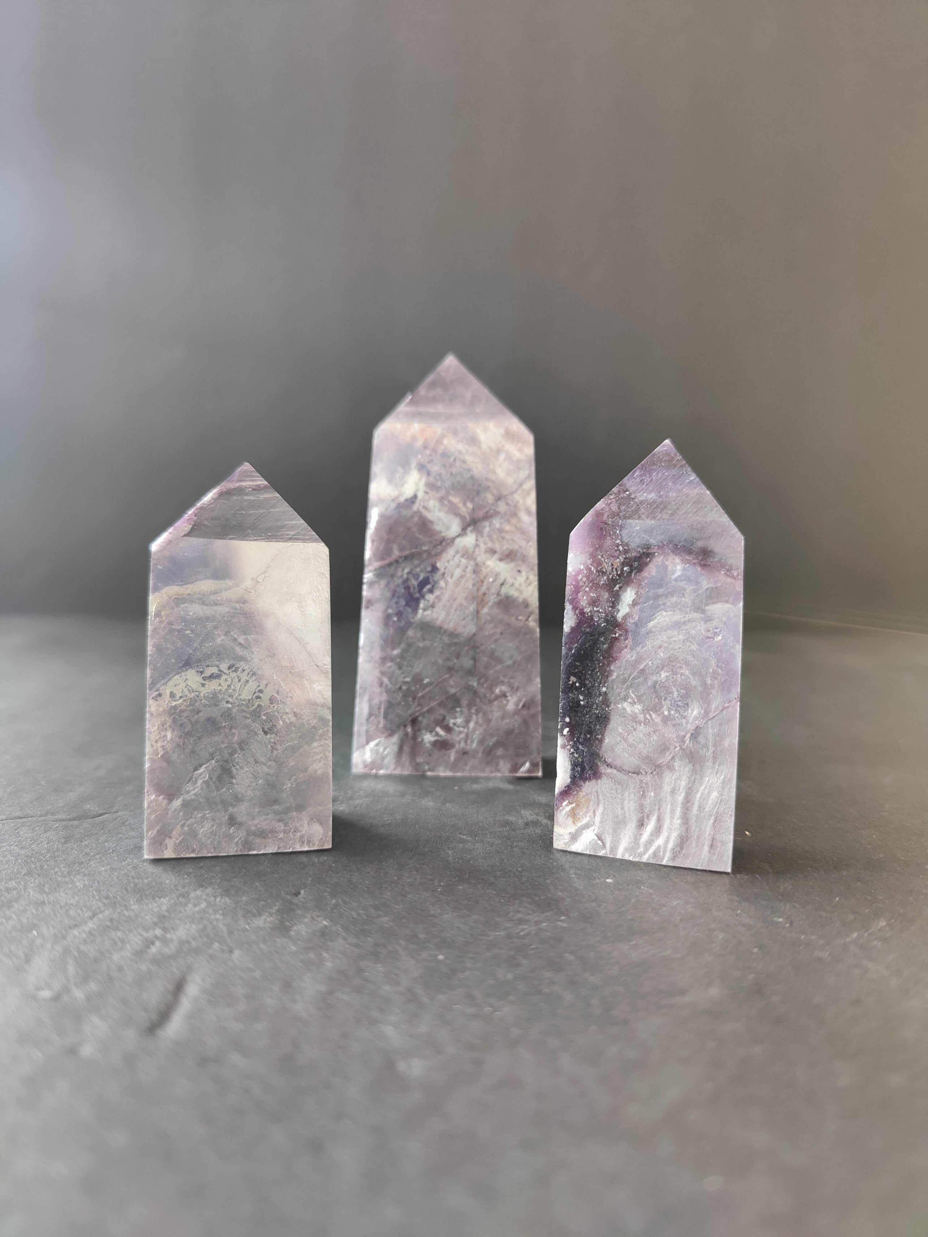 Lepidolite Tower & Heart Sculptures