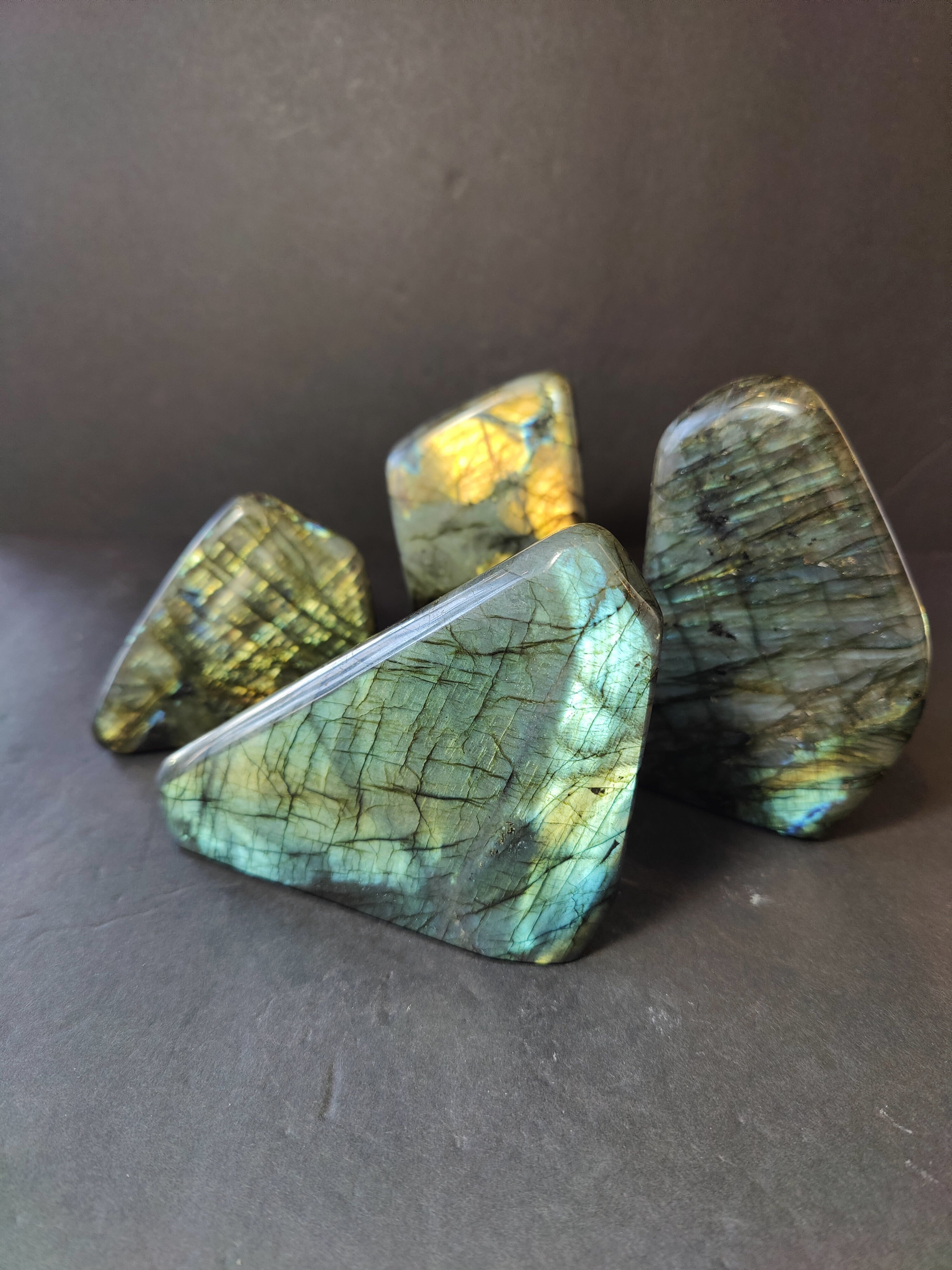 Polished Labradorite Free Form Sculpture smooth blue-gray stone with natural curves and reflections