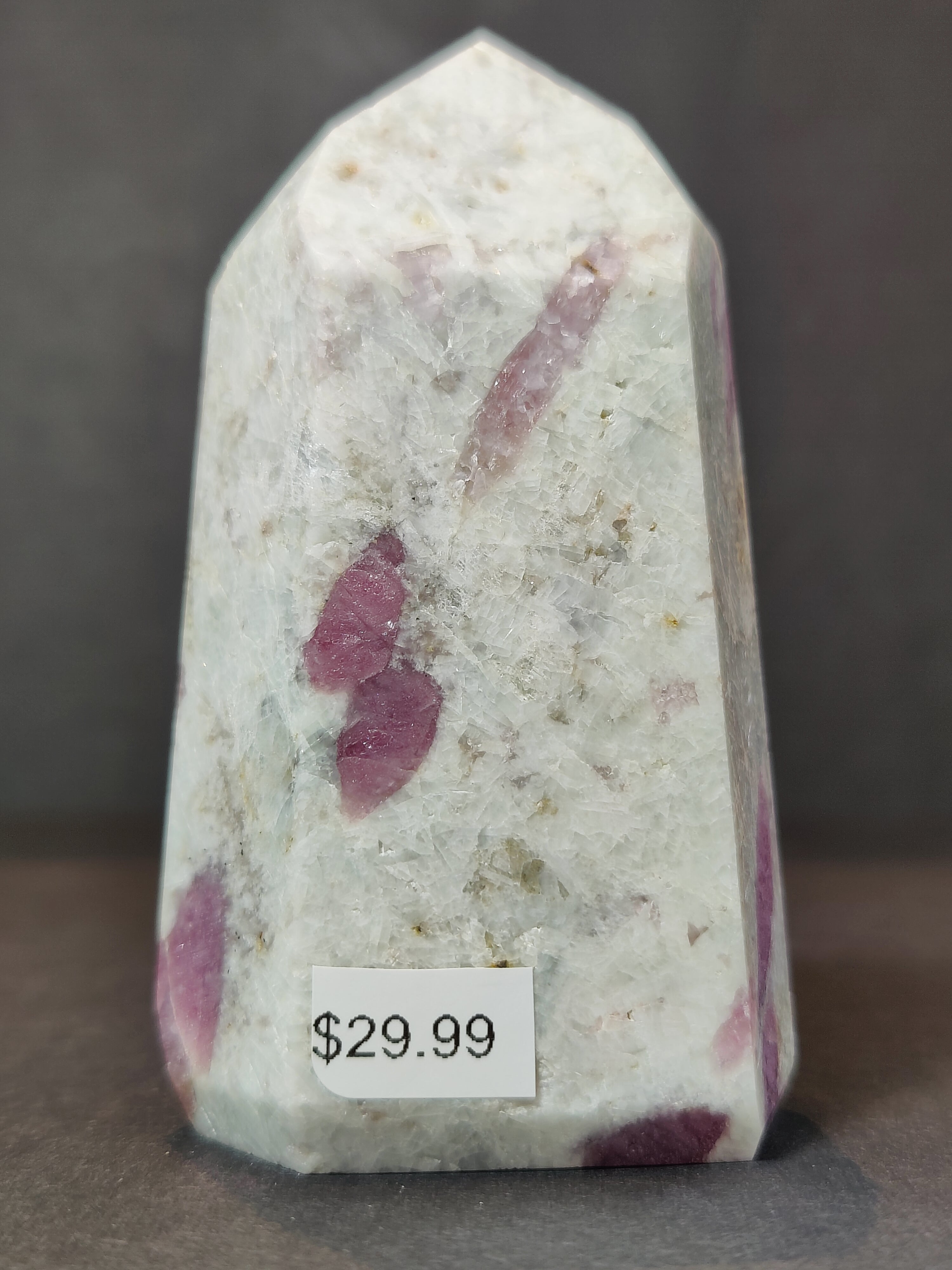 Rubellite (Pink Tourmaline) in Quartz Polished Obelisk Tower Sculpture