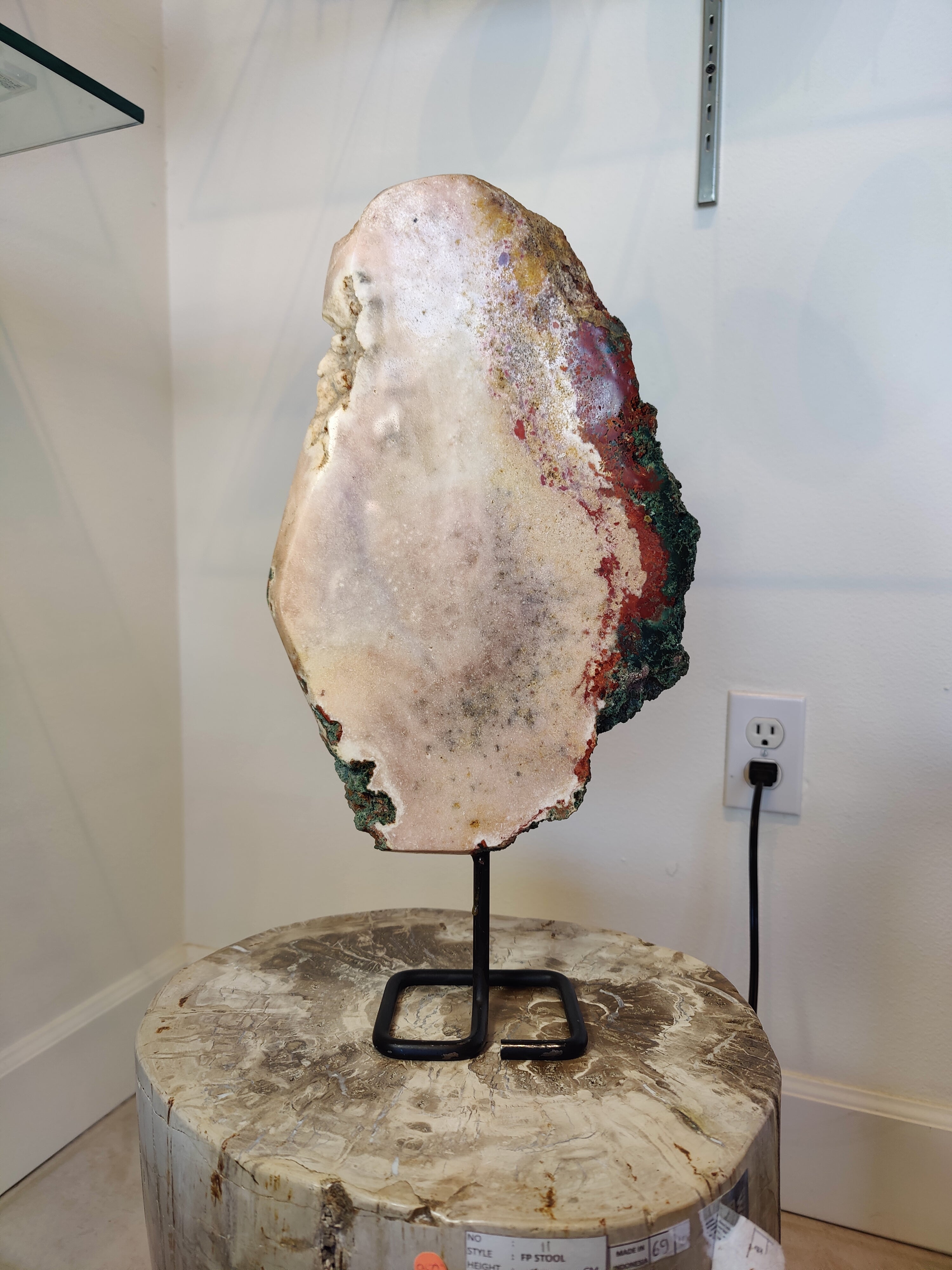 Pink Amethyst Polished Slab Sculpture on Metal Display Stand 3.11kg