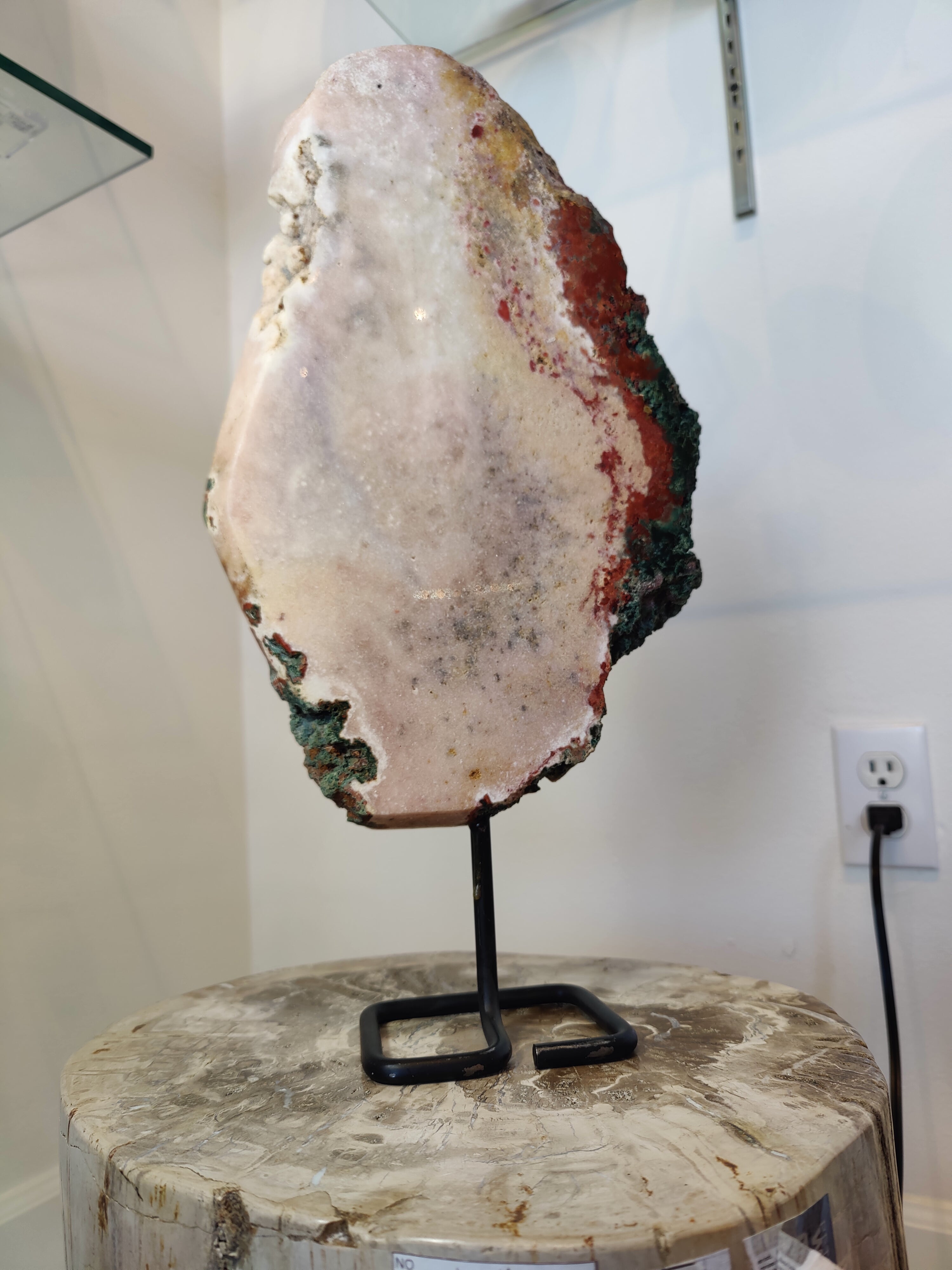 Pink Amethyst Polished Slab Sculpture on Metal Display Stand 3.11kg