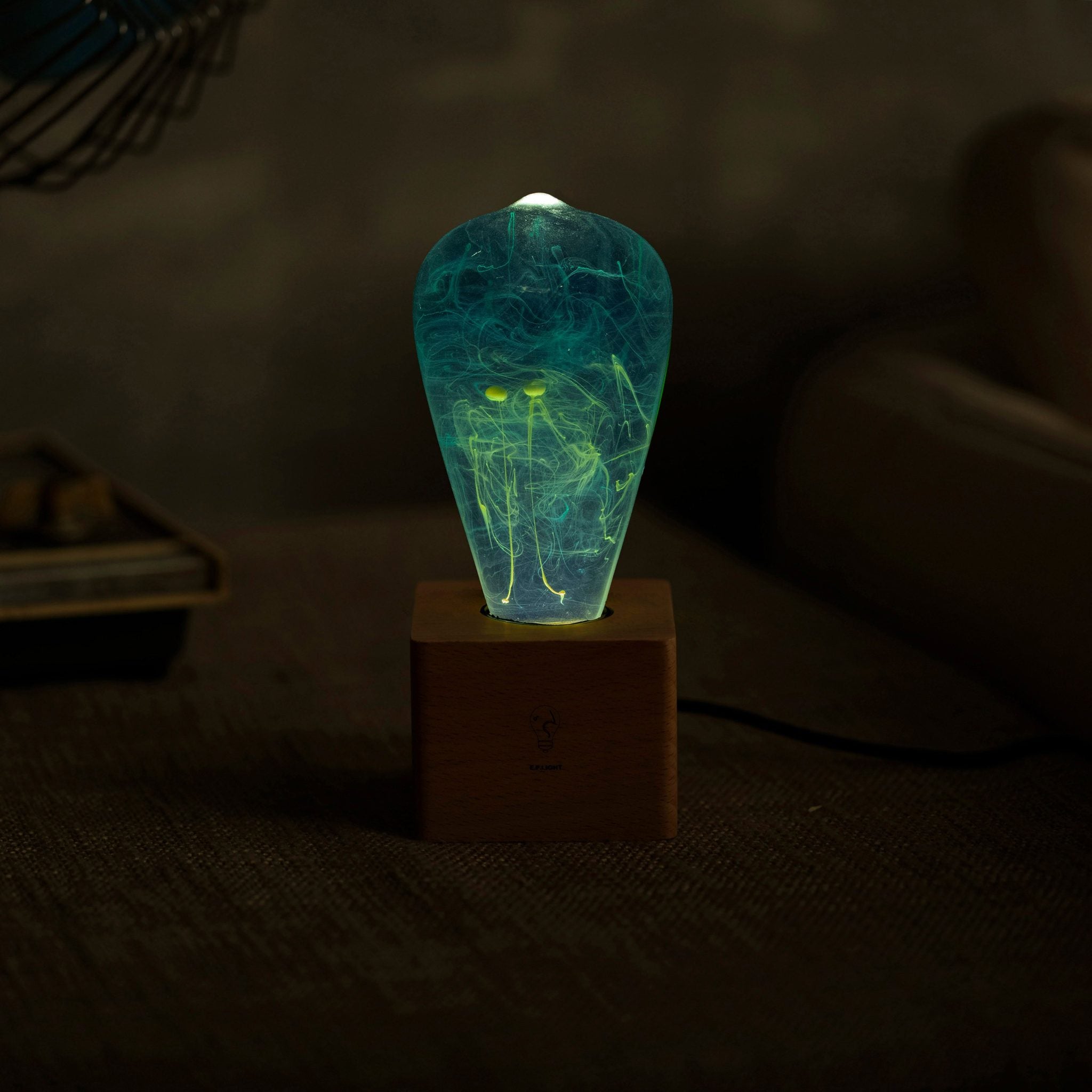 EP Light Mind Decorative Resin LED Bulb with unique resin design and wooden base options
