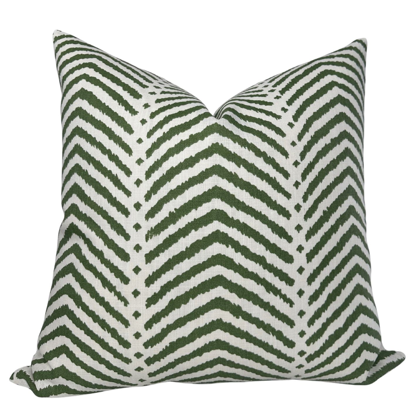 La Jolla Pillow Cover in Verde Green by DEKOWE showing front printed fabric and ivory backing