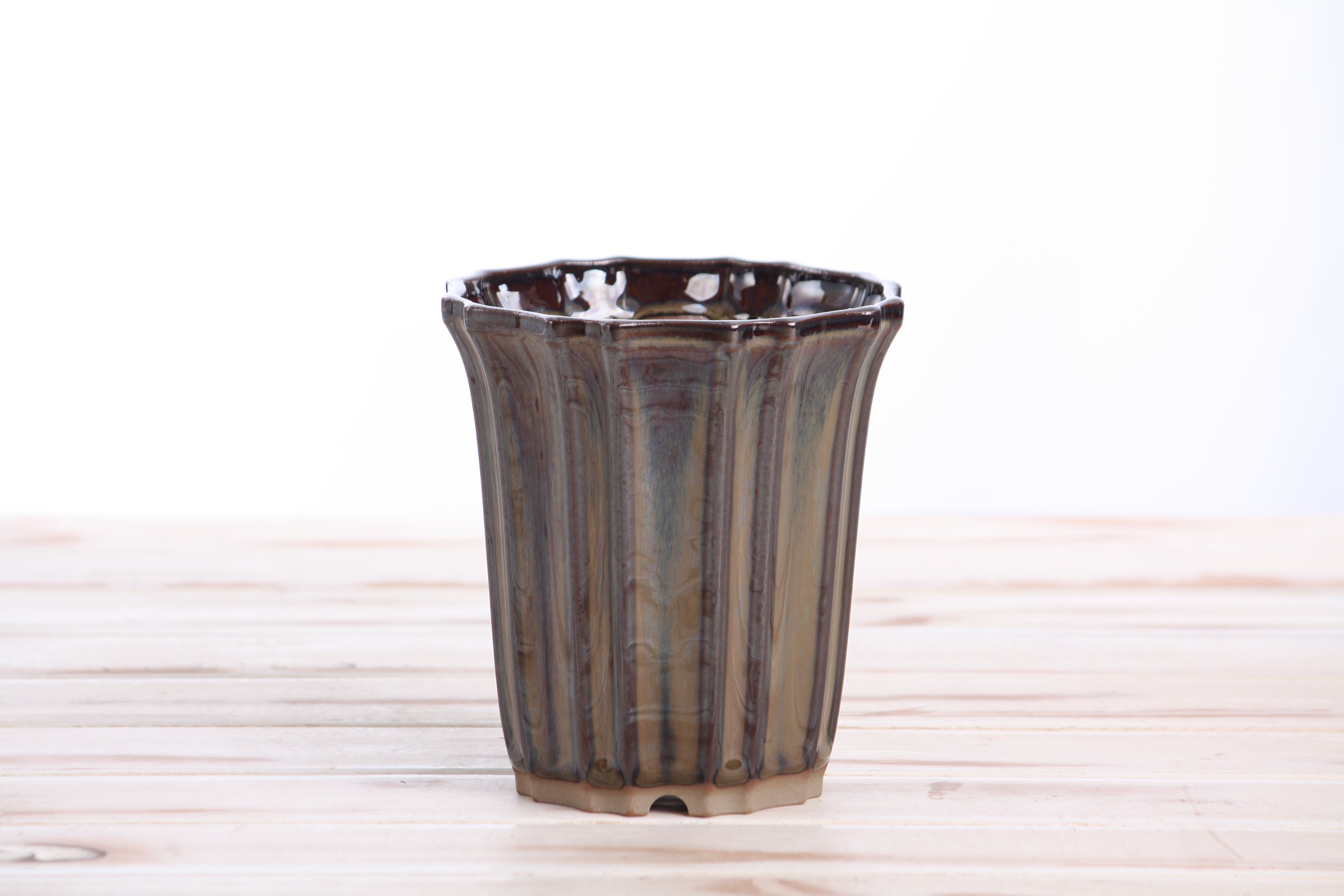 Willow Bonsai Ceramics Flower Design Cascade Bonsai Pot 4.5 Inch Dark Honey