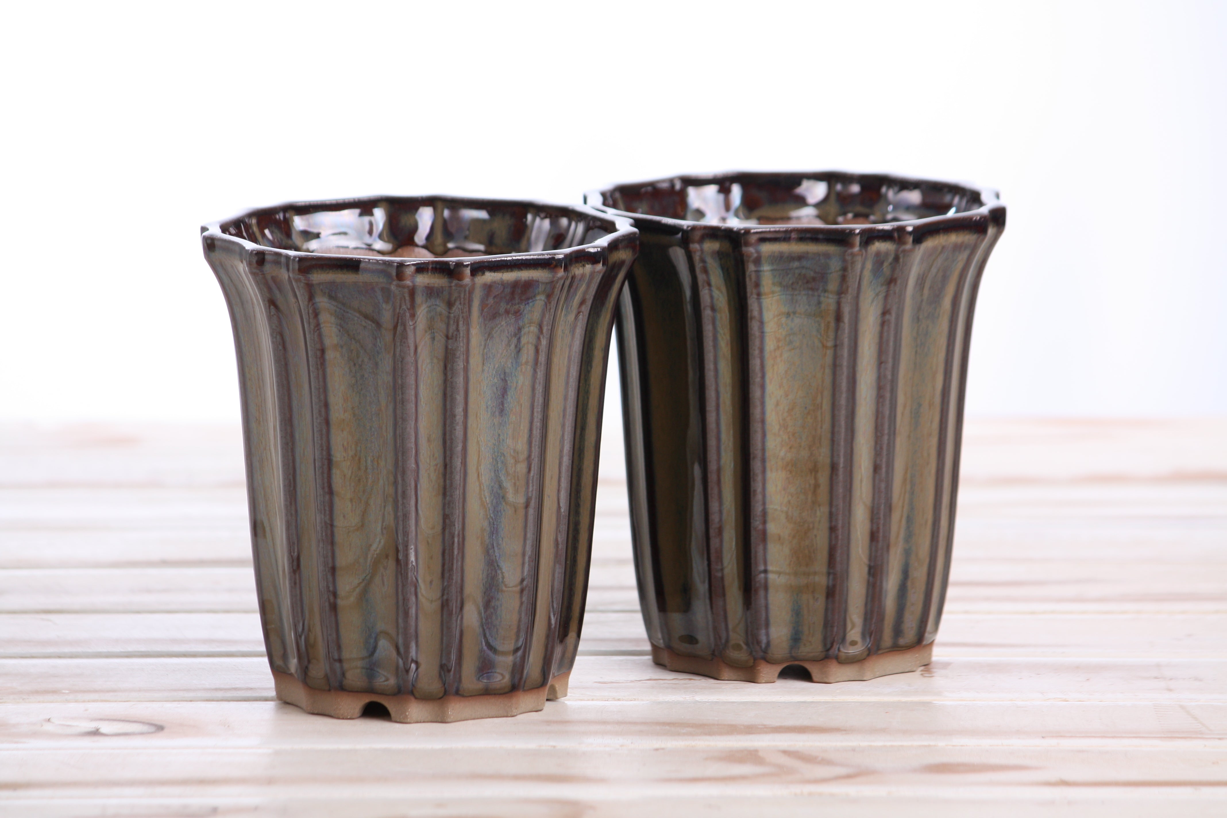 Willow Bonsai Ceramics Flower Design Cascade Bonsai Pot 4.5 Inch Dark Honey