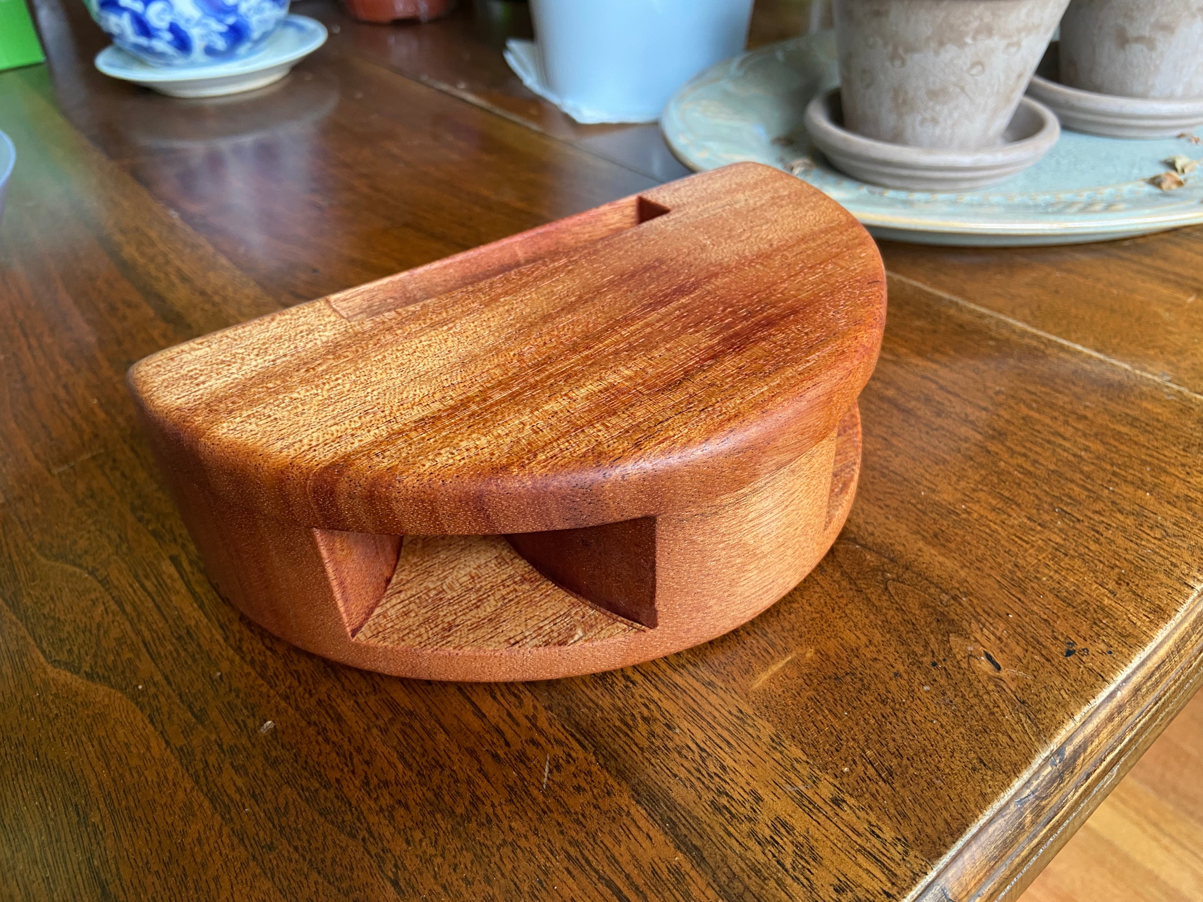 Handmade wooden smartphone speaker amplifier in Cherry, White Oak, and Mahogany finishes