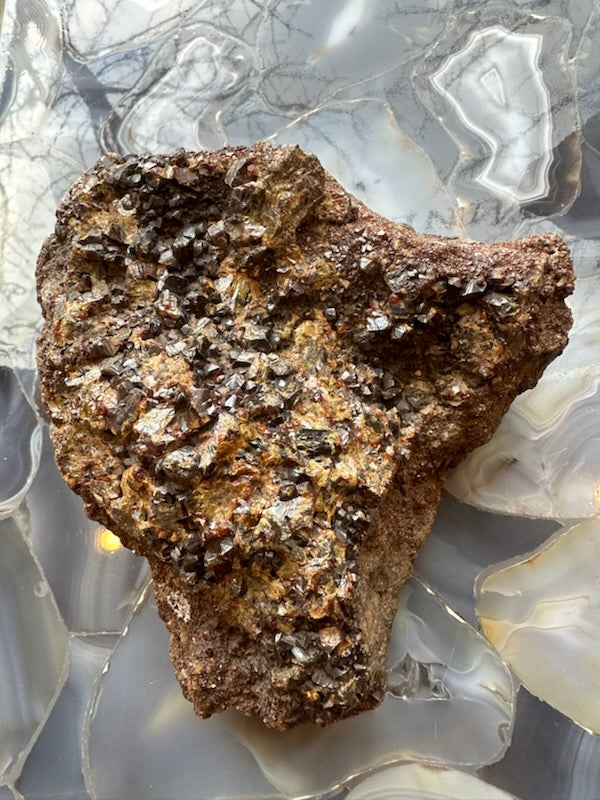 Hessonite garnet cluster on matrix showcasing orange and reddish crystals from Washington State